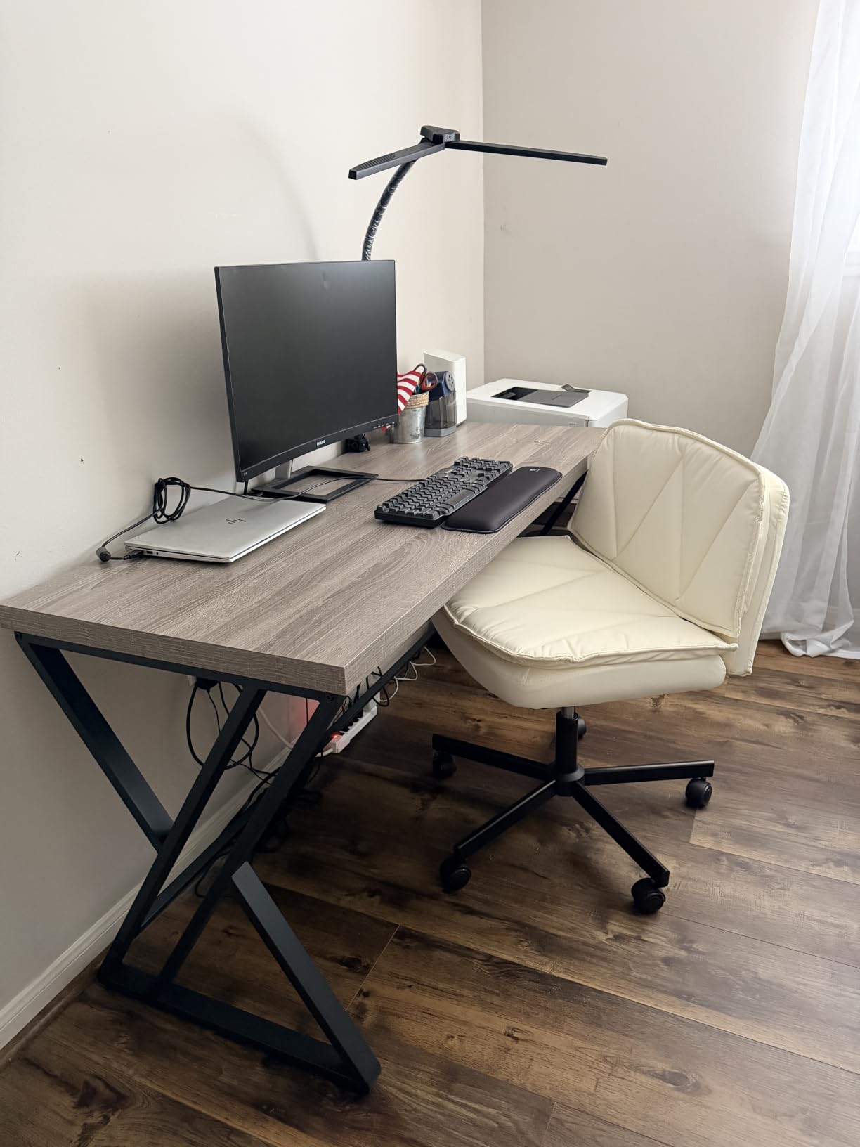 LVB Grey Modern Computer Office Desk Metal & Wood Writing Desks 47 Inch | Gray Work Study Gaming Table for Home Office Bedroom Wooden Executive PC Desk Student Workstation customer photo 2