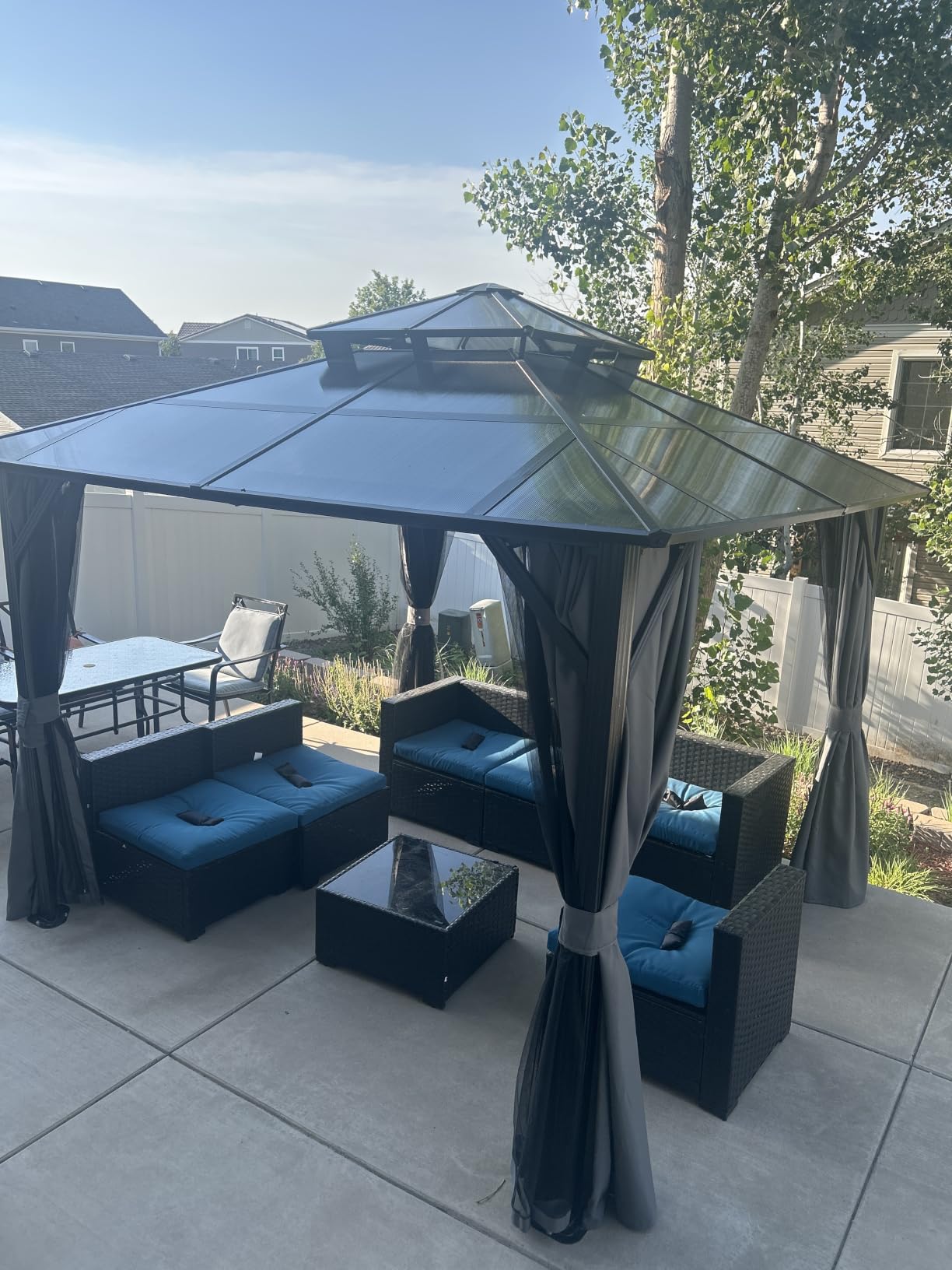 YITAHOME 10x10FT Gazebo Polycarbonate Hardtop Double Roof Canopy | Outdoor with Netting and Shaded Curtains, Metal Frame Garden Tent for Patio, Backyard, Deck and Lawns, Grey customer photo 2