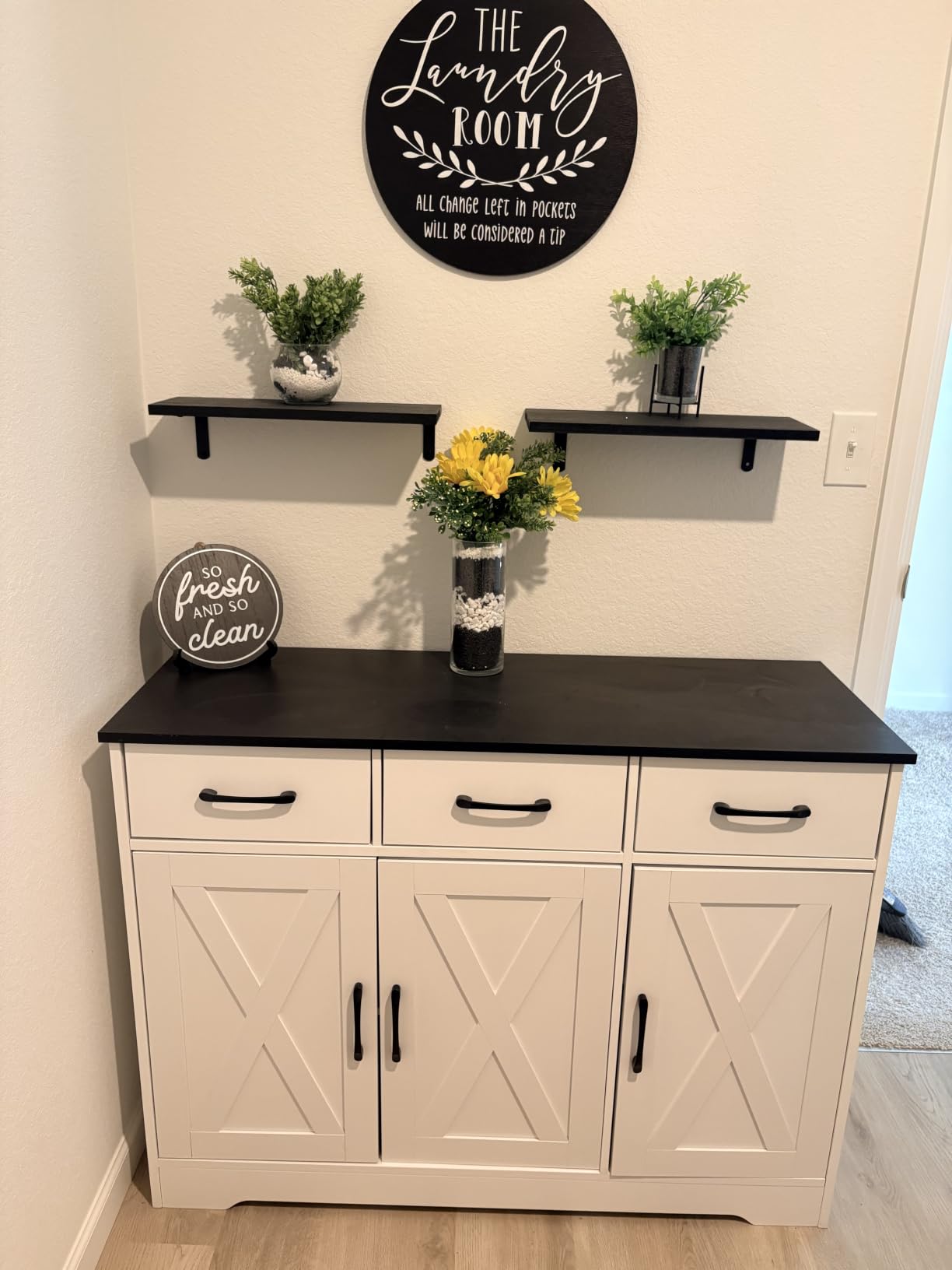 HOSTACK Kitchen Buffet Cabinet with Storage, Sideboard Coffee Bar, Brown | Farmhouse Kitchen Storage Cabinet with 3 Drawers & Adjustable Shelf & Doors, 42.5