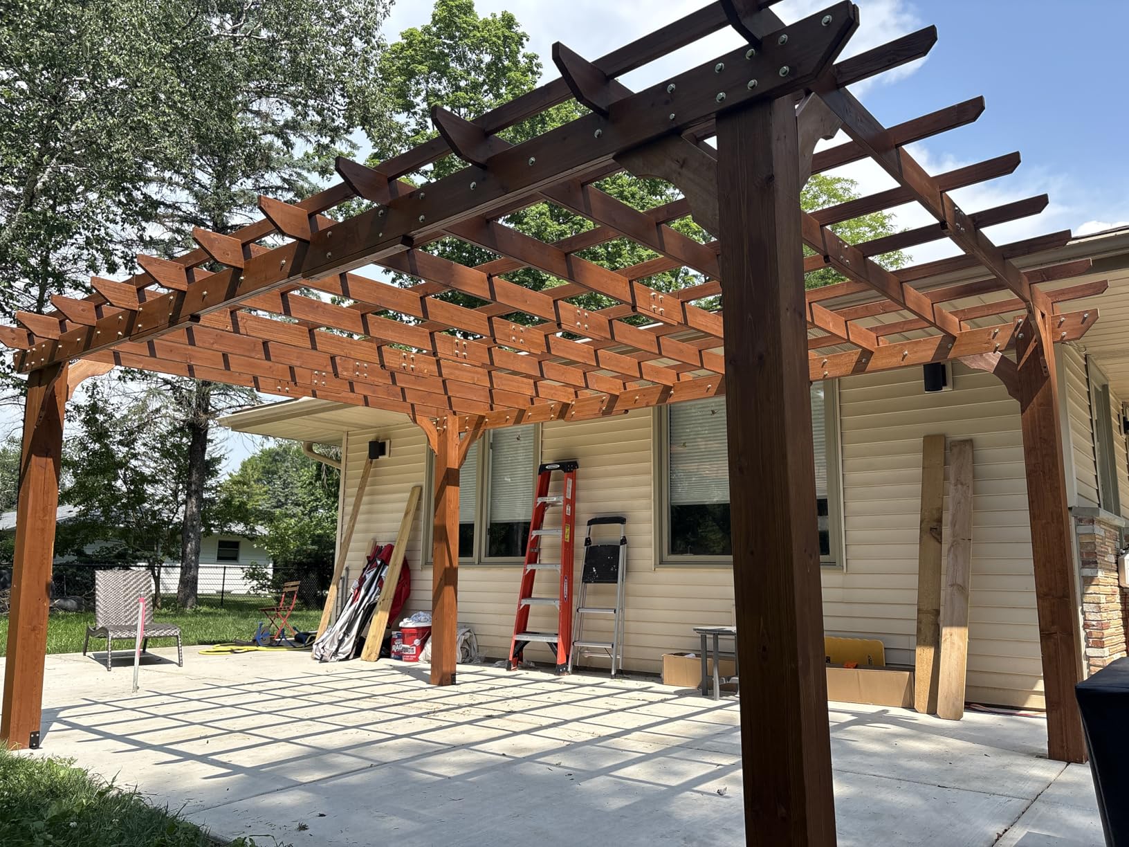 Yardenaler 10x12 FT Wooden Pergola, Cedar Wood Gazebo with Flat Roof, Outdoor Garden Shelter with Stakes Included, Patio, Deck, Backyard, Lawn customer photo 2