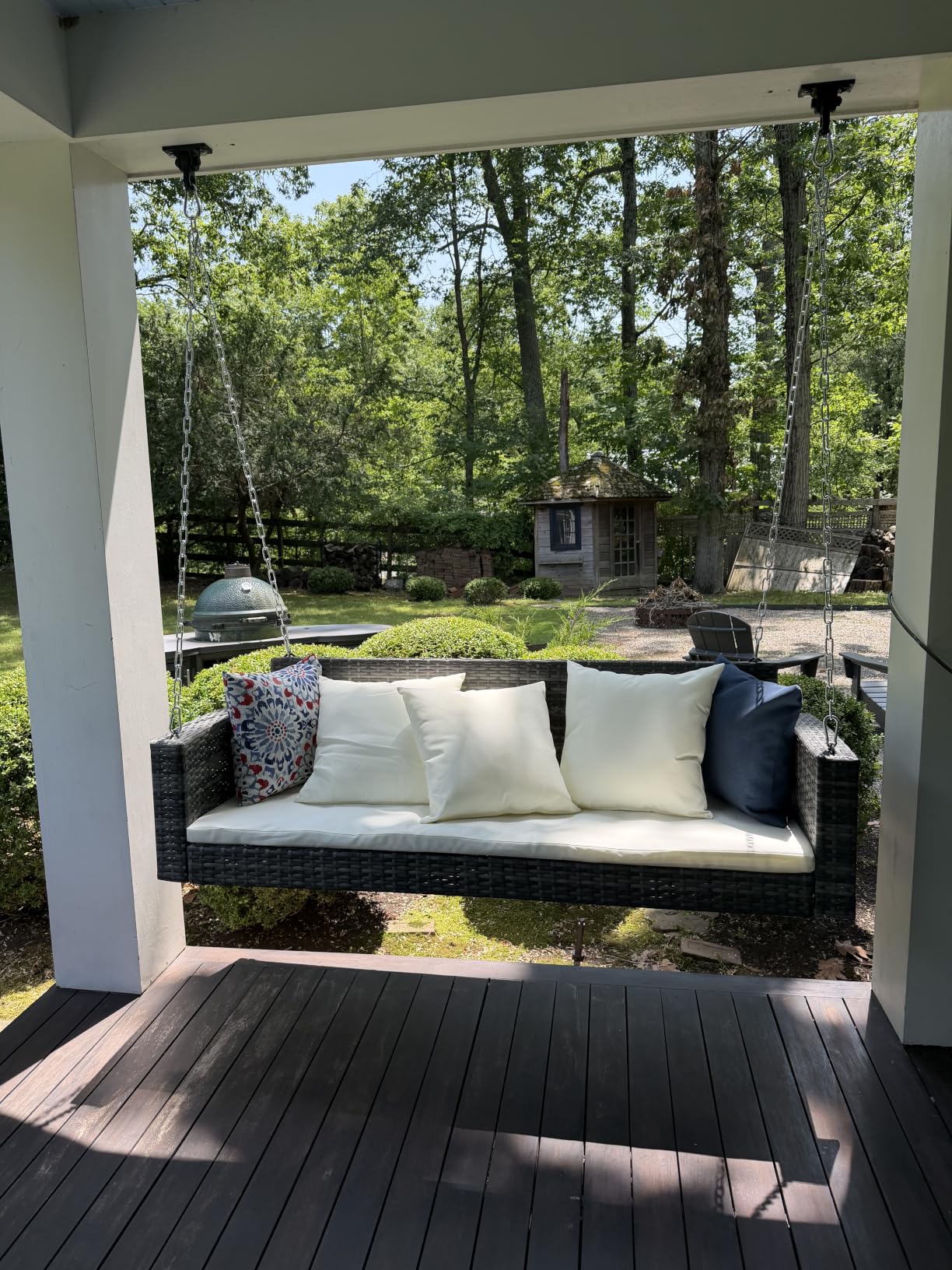 VINGLI 4 Ft Rattan Porch Swing Outdoor Support 800 LBS with Cushions & Adjustable Chains, Patio Wicker Swing Bench Chair for Garden, Yard, Lawn, Tree, Grey customer photo 1