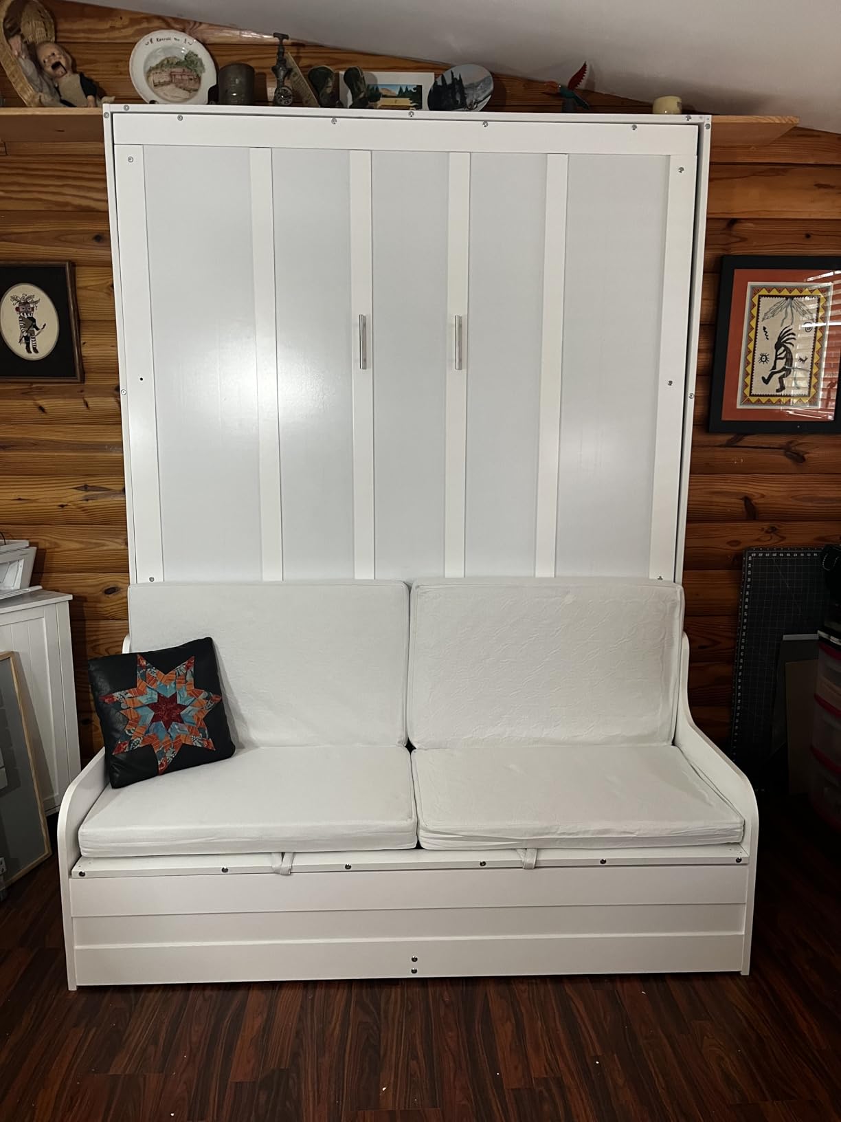 Merax Queen Size Murphy Bed, Wooden Queen Murphy Bed Wall Bed with Sofa and Cushion, for Home Office or Small Room, White customer photo 1