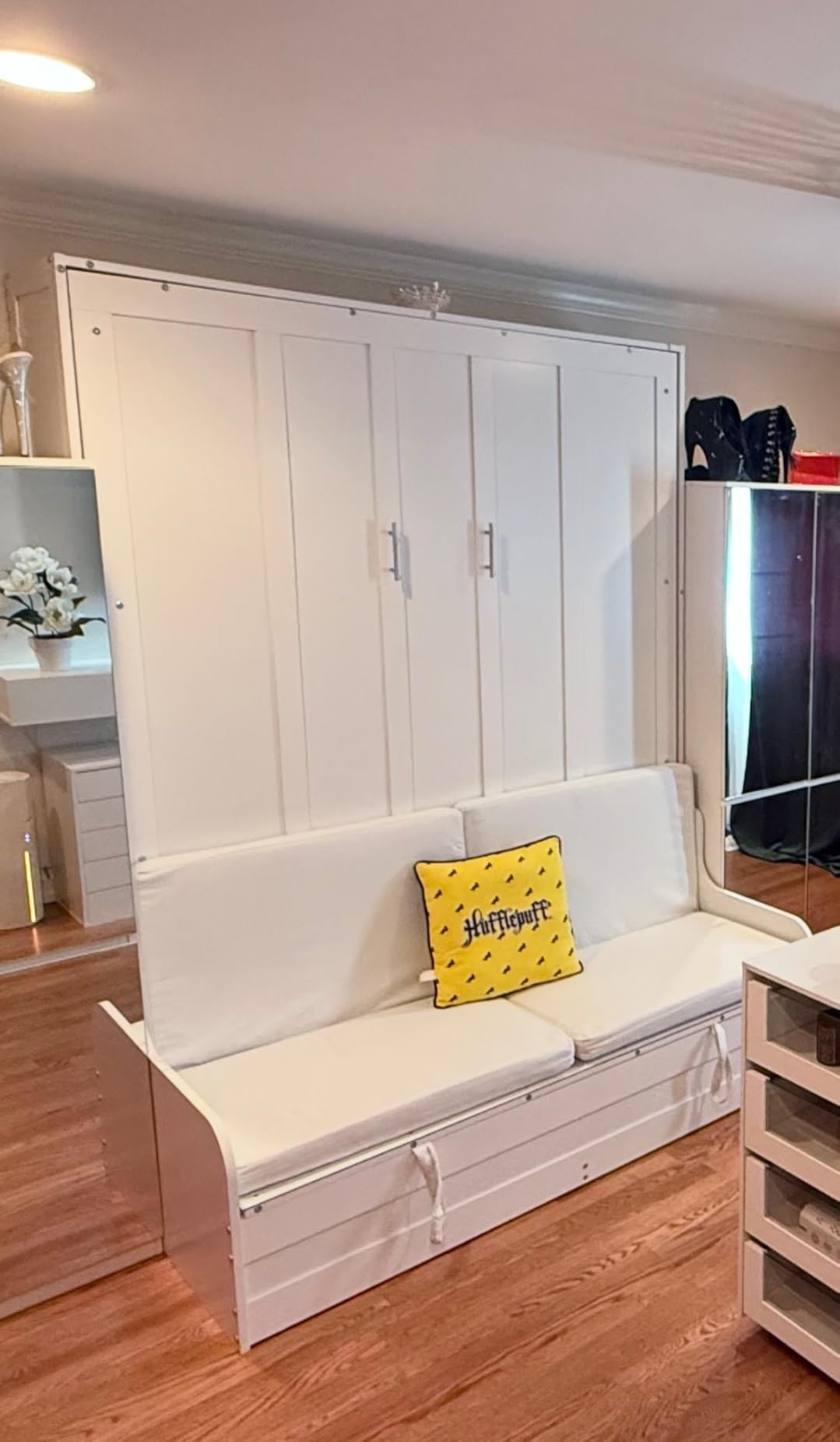 Merax Queen Size Murphy Bed, Wooden Queen Murphy Bed Wall Bed with Sofa and Cushion, for Home Office or Small Room, White customer photo 2