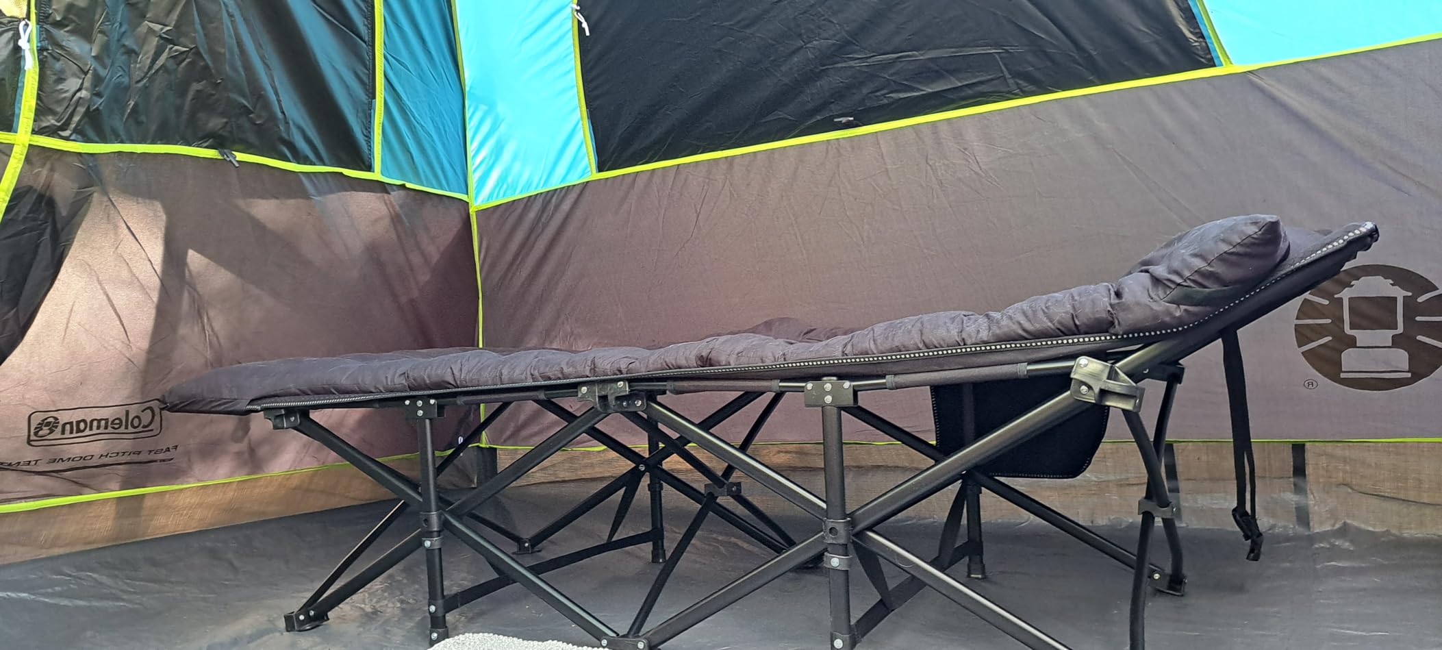Slendor Camping Cot, Folding Camping Cots for Adults, Portable Sleeping Cot with Carry Bag, 1200D Double Layer Oxford, Camp Cot Bed for Guest Travel, Hiking, Support 500lbs, Black customer photo 2
