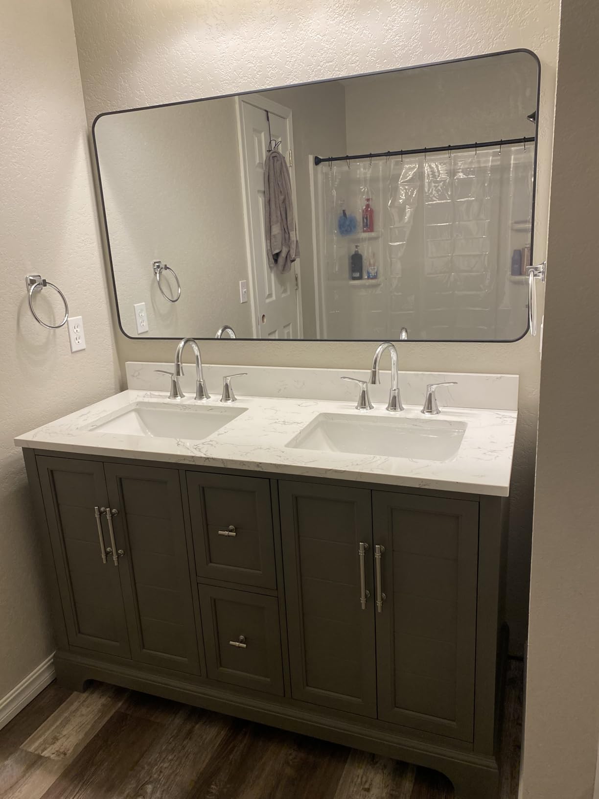72 Inch Bathroom Vanity with Double Sink & Ceramic Top, Vanity Cabinet with Center Countertop Basin, Soft-Closing Doors, Backsplash, Sliver Grey customer photo 1