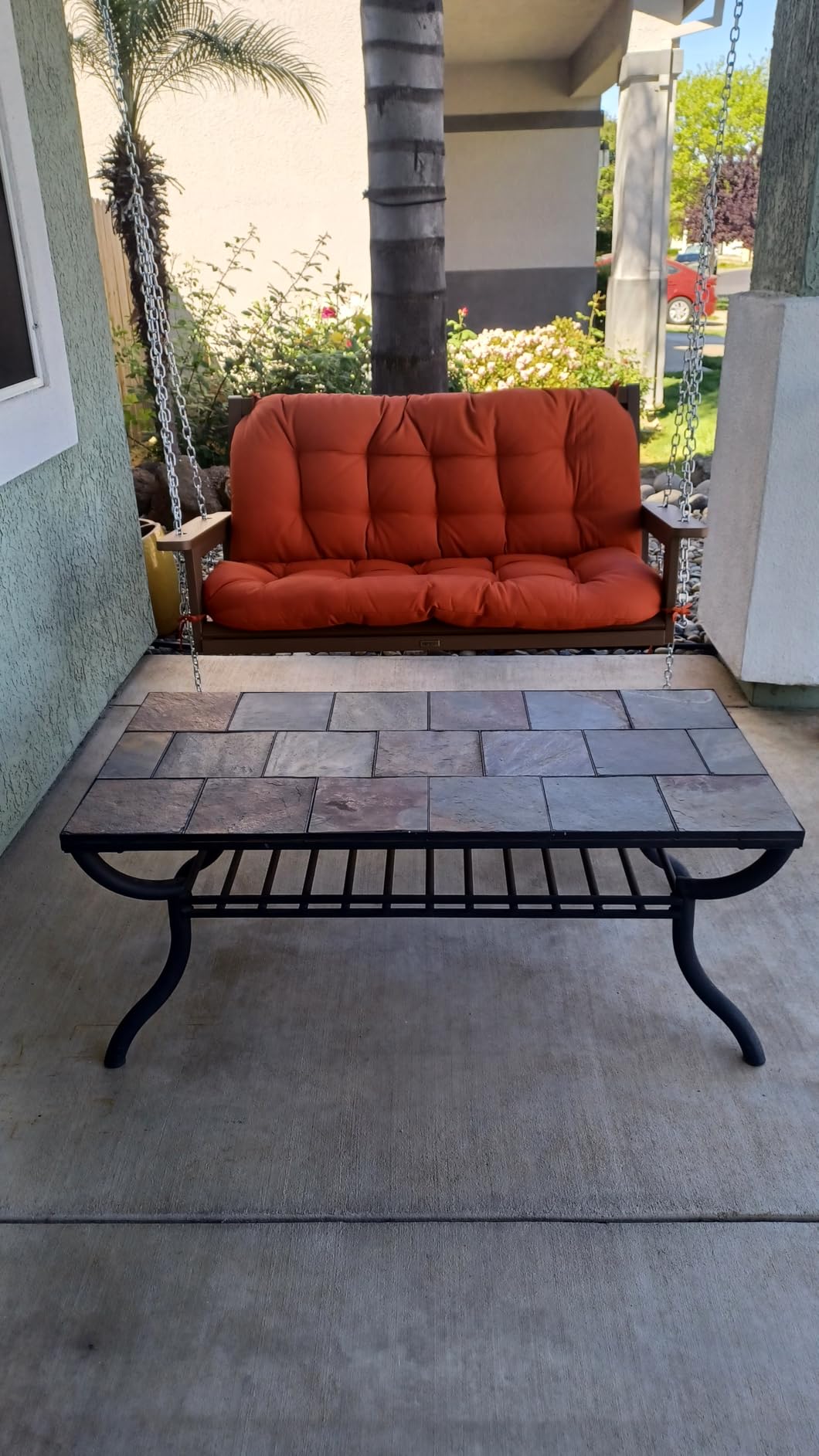 YEFU Hanging Porch Swing Outdoor: 2-Seat Patio Swing Bench - All Weather Swings Chair with Hanging Chains - Look Like Real Wood - Garden/Courtyard/660Lbs Weight Capacity/4FT/Teak customer photo 1