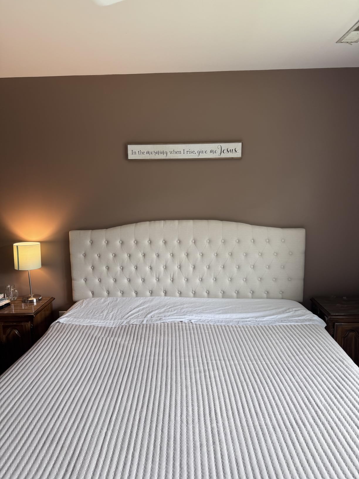 Furpopup Linen Upholstered Headboard Queen/Full Size Bed Tufted Button Headboard, Featuring High-Density Sponge Padding, Luxury Texture Easy Assembly Comfort and Style-Ivory customer photo 1