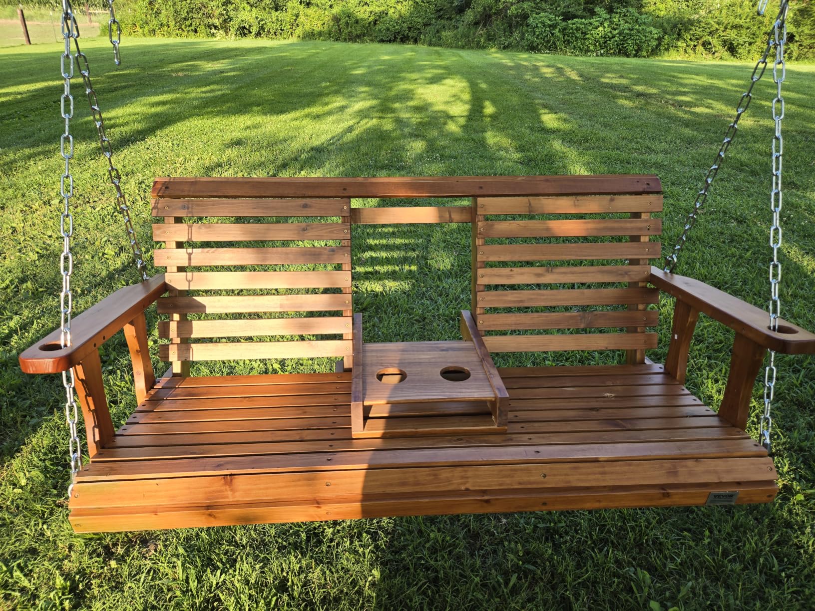 VEVOR Wooden Porch Swing 5 ft, Patio Bench Swing for Courtyard & Garden, Upgraded 880 lbs Strong Load Capacity, Heavy Duty Swing Chair Bench with Hanging Chains for Outdoors, Brown customer photo 2