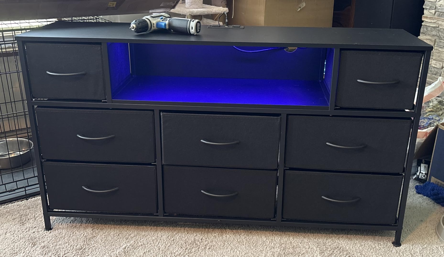 WLIVE Black Dresser TV Stand with LED Lights & Charging Station, Chest of Drawers with 8 Fabric Drawers customer photo 1