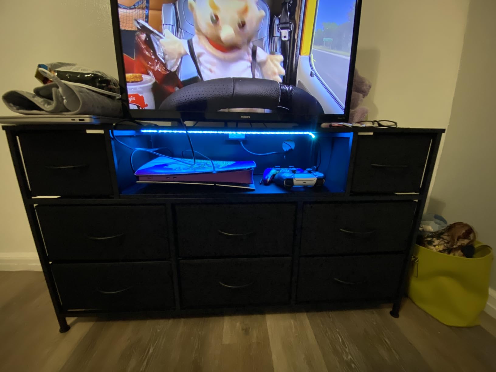 WLIVE Black Dresser TV Stand with LED Lights & Charging Station, Chest of Drawers with 8 Fabric Drawers customer photo 2
