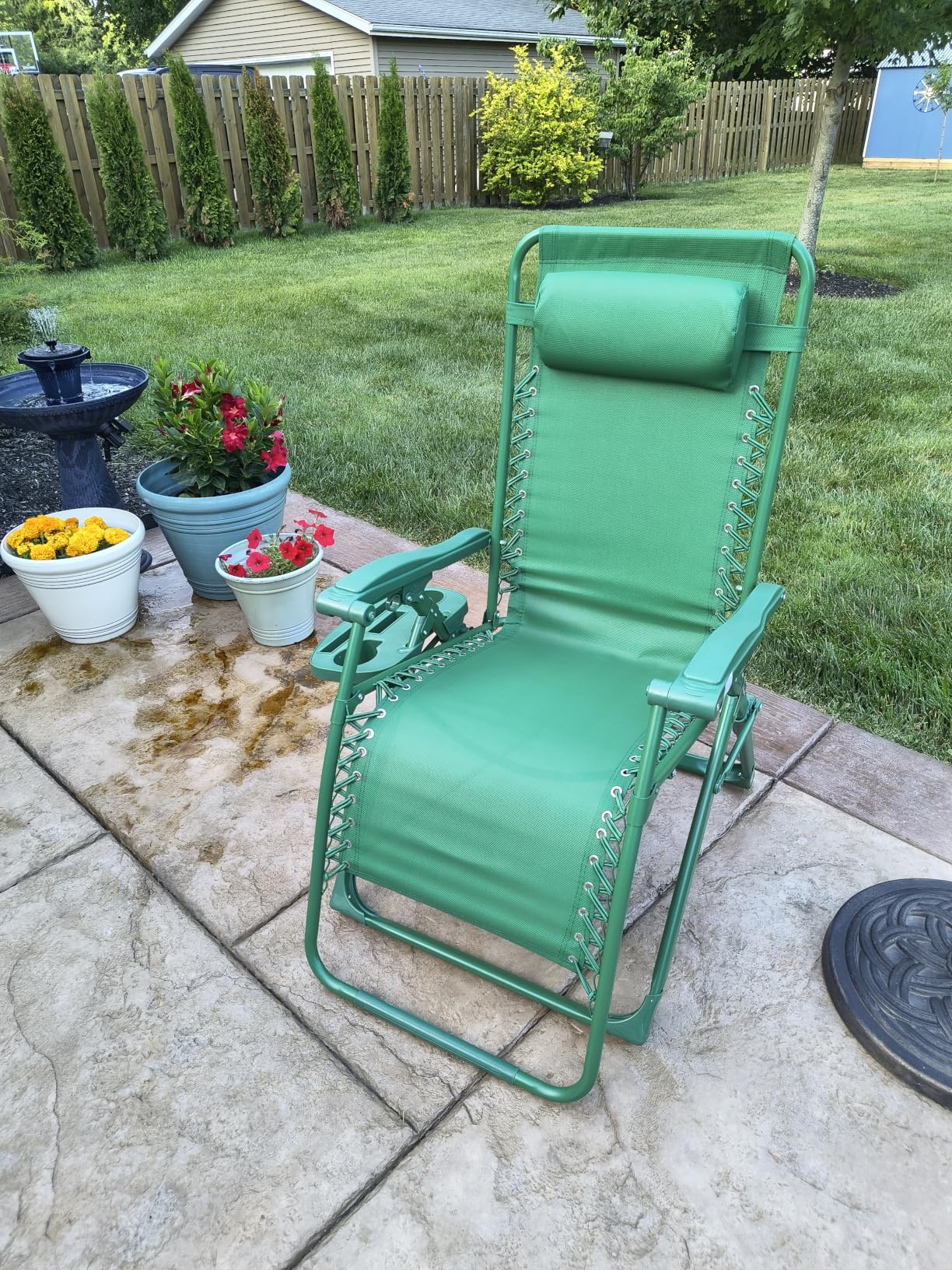 Best Choice Products Adjustable Zero Gravity Chair, Monochromatic Color Folding Patio Recliner w/Side Tray, Headrest - Peacock customer photo 1
