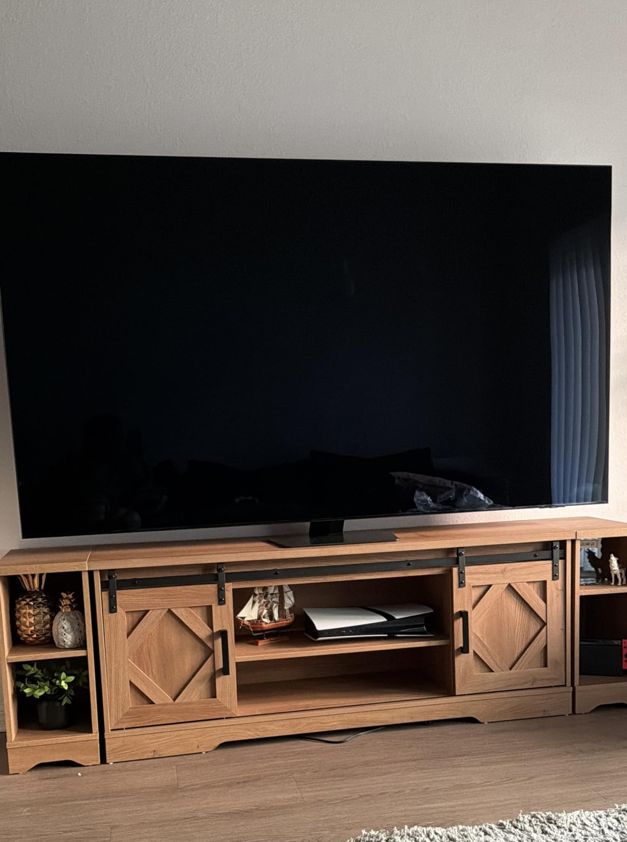 WAMPAT Farmhouse TV Stand for 85-95 inch TV with Distressed Wood Finish | 85.8