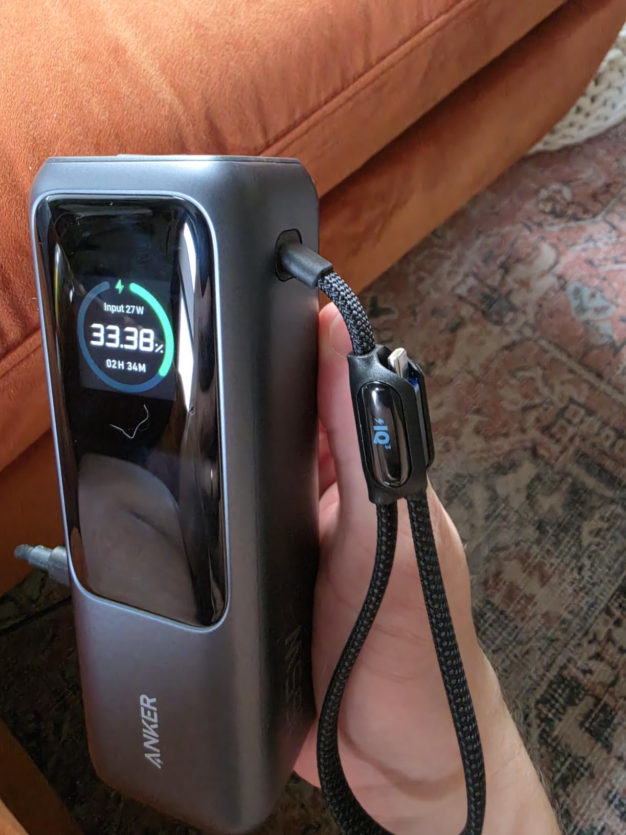 Anker Laptop Power Bank, 25,000mAh Portable Charger with 165W Total Output, 3 USB-C Ports (100W Max Each), Built-in Retractable Cables, Flight-Ready customer photo 1