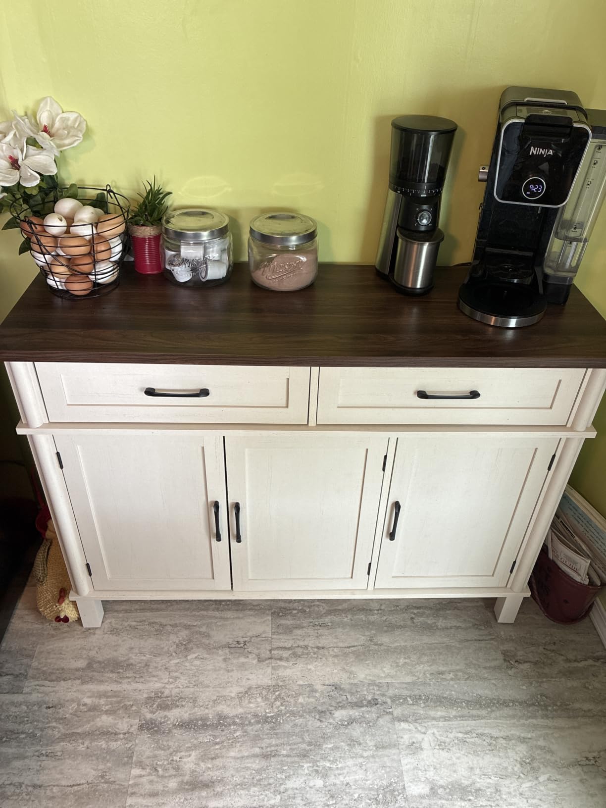 48 Inches Buffet Cabinet with Storage, Farmhouse Sideboard Buffet w/2 Drawers and 3 Doors, Wood Coffee Bar Cabinet with Adjustable Shelves, Sideboard Storage for Kitchen, Living Room, Black customer photo 2