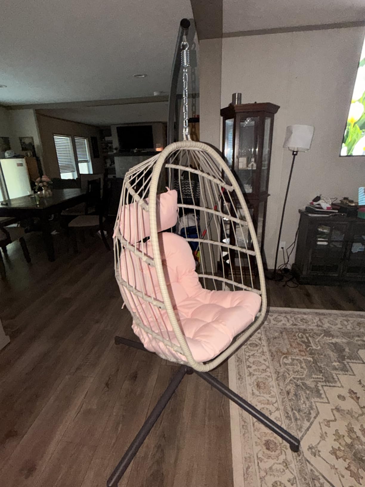 Brafab Hanging Egg Chair with Stand and Footrest, Wicker Egg Swing Chair Indoor Outdoor Aluminum-Steel Frame and UV Resistant Cushion, Patio Lounge Hammock Chairs for Bedroom 370LBS Capacity, Begie customer photo 1