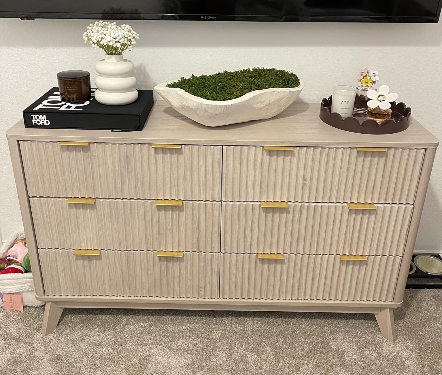 T4TREAM Fluted 6 Drawers Dresser, 54