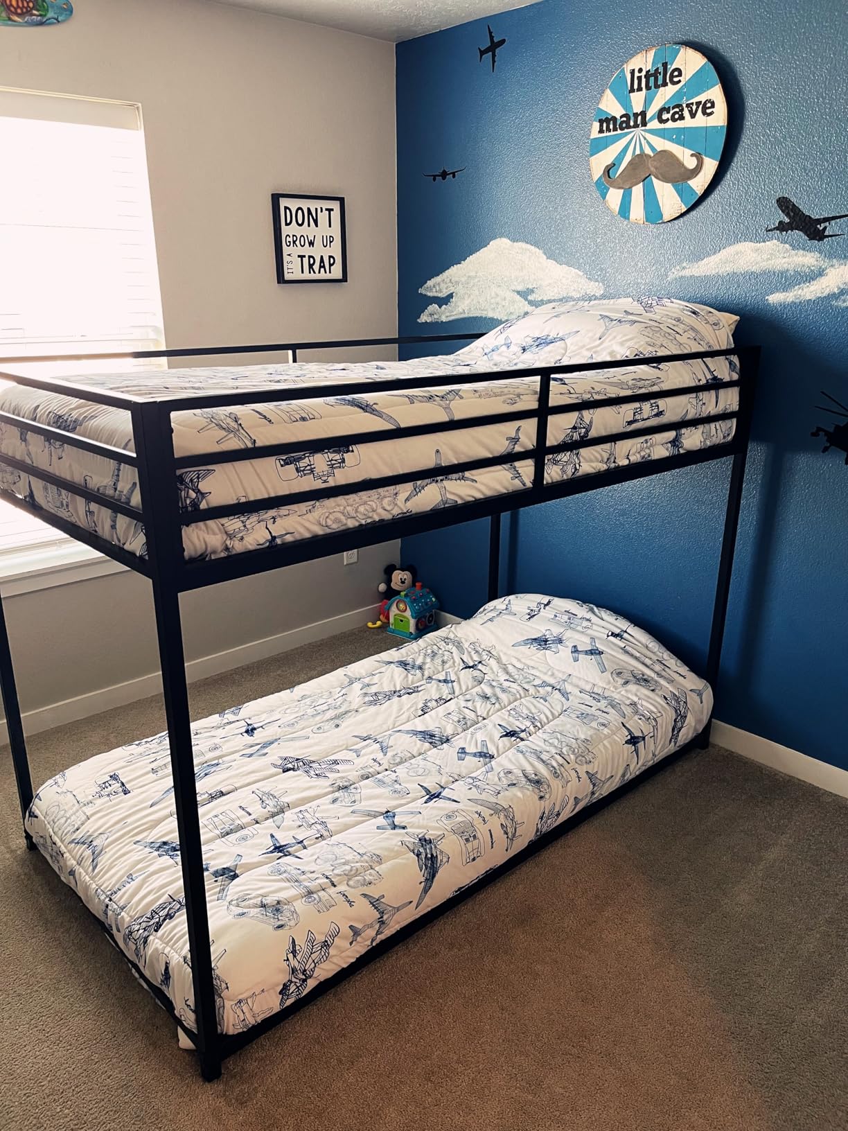 Zevemomo Twin Over Twin Bunk Bed, Metal Low Profile Bunkbeds with Full-Length Guardrail and Ladder, Space Saving, No Box Spring Needed, Black customer photo 1