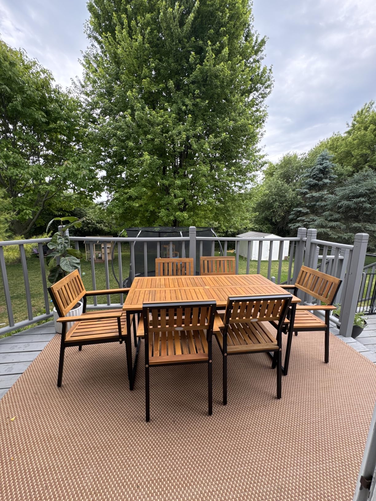 Tangkula 7 Piece Outdoor Dining Set for 6, Acacia Wood Rectangular Dining Table & 6 Armchairs w/Metal Frame, Umbrella Hole, Farmhouse Dining Furniture Set for Garden Porch Poolside Yard customer photo 1