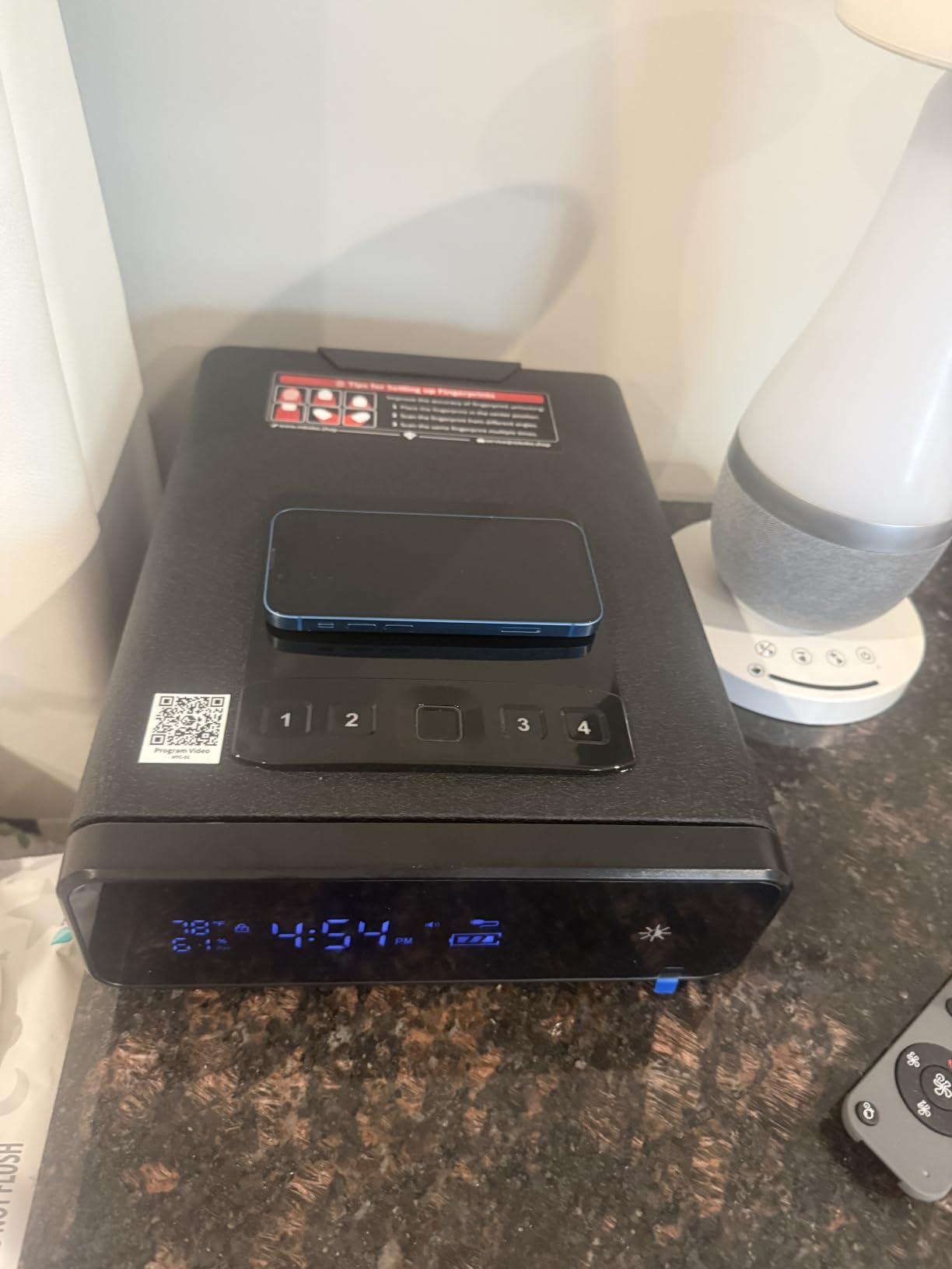 Mboko Biometric Bedside Gun Safe for Handgun with 5 Brightness Levels | Gray: Clock Display, Temp & Humidity Display, Silent Touchscreen Keypad & 30 Fingerprint Storage customer photo 1