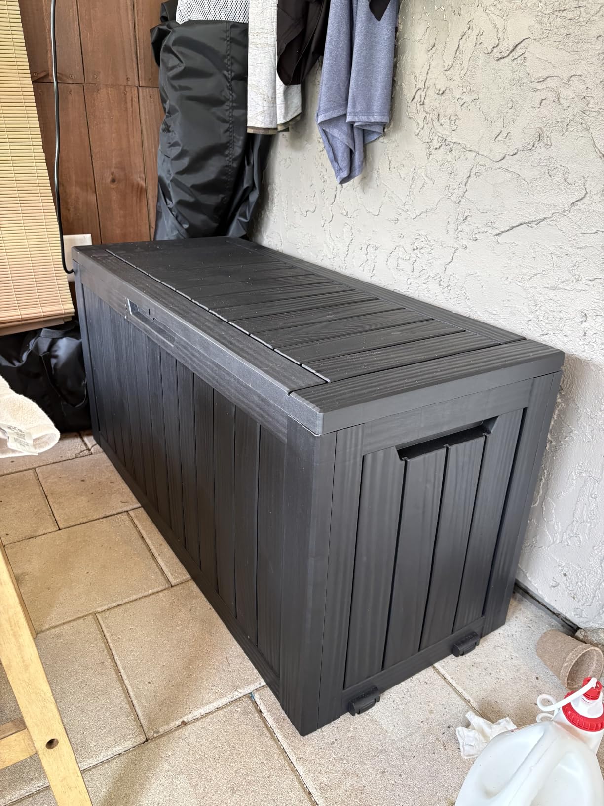 Outdoor Storage Box, Resin Deck Boxes Indoor and outdoor, Waterproof Storage Box Lockable Lid (Black, 85 Gallon) customer photo 1