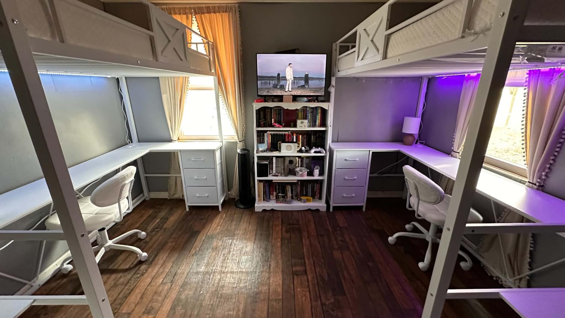 Itaar Stairway Twin Size Loft Bed with L Shaped Desk and Wardrobe, Metal Loft Bed Frame with Storage Stairs, 3 Fabric Drawers, LED Lights & Charging Station (Rustic Brown, Twin) customer photo 2