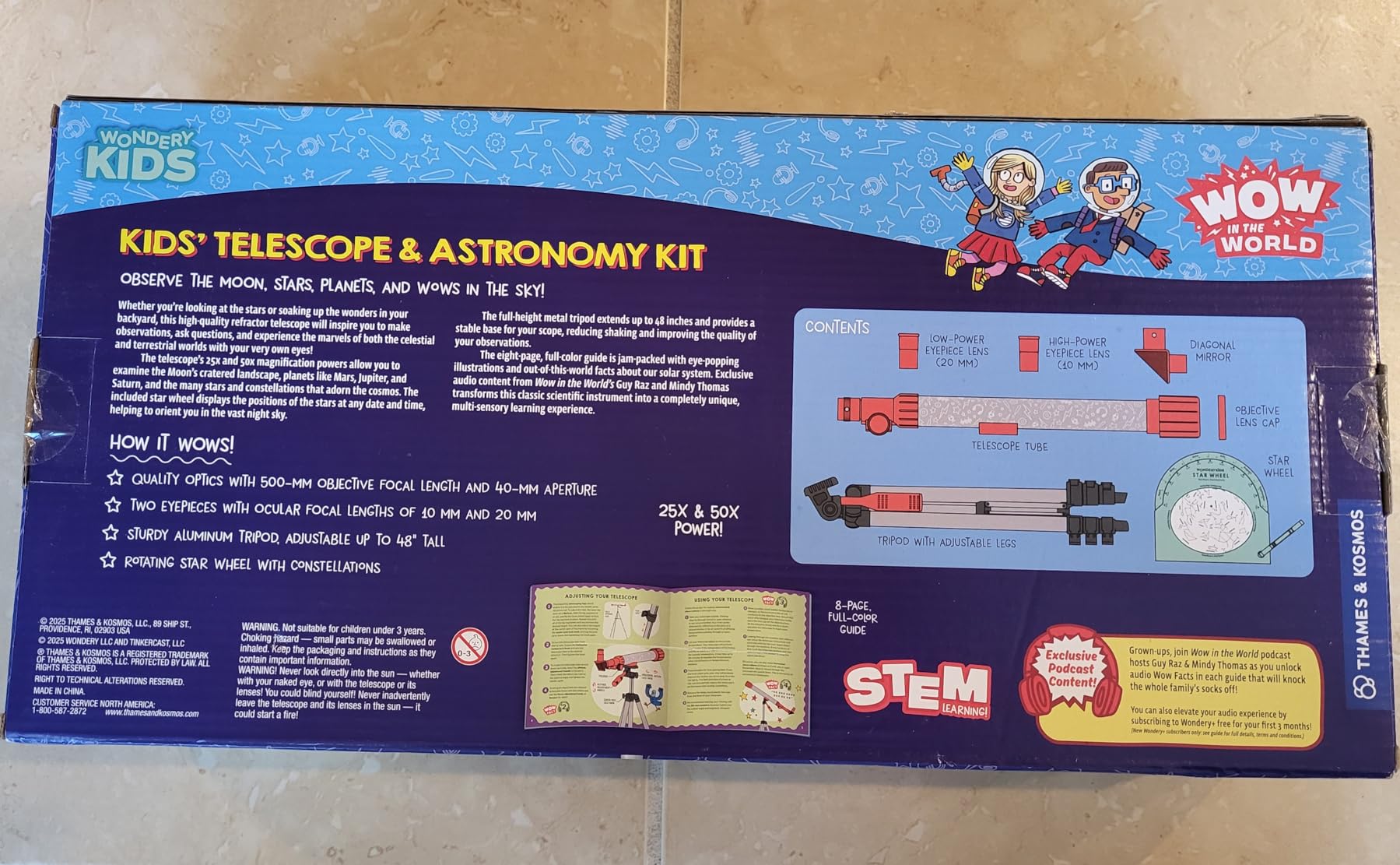 Wow in the World Kids' Telescope & Astronomy Kit, 25x & 50x Magnification, Adjustable 48
