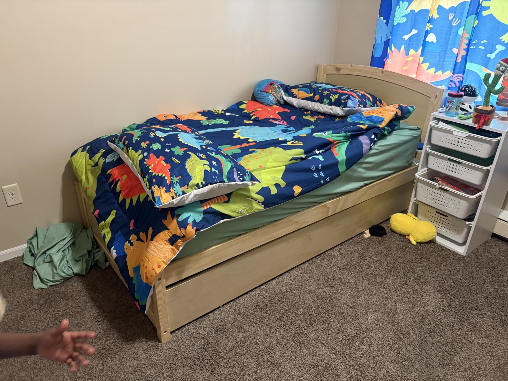 Twin Trundle Bed, Solid Wooden Pull Out Bed Frame, Extendable Day Bed with Headboard and Solid Wood Slats Support, Bedroom, Living Room, Guest Room, No Box Spring Needed (Natural) customer photo 1