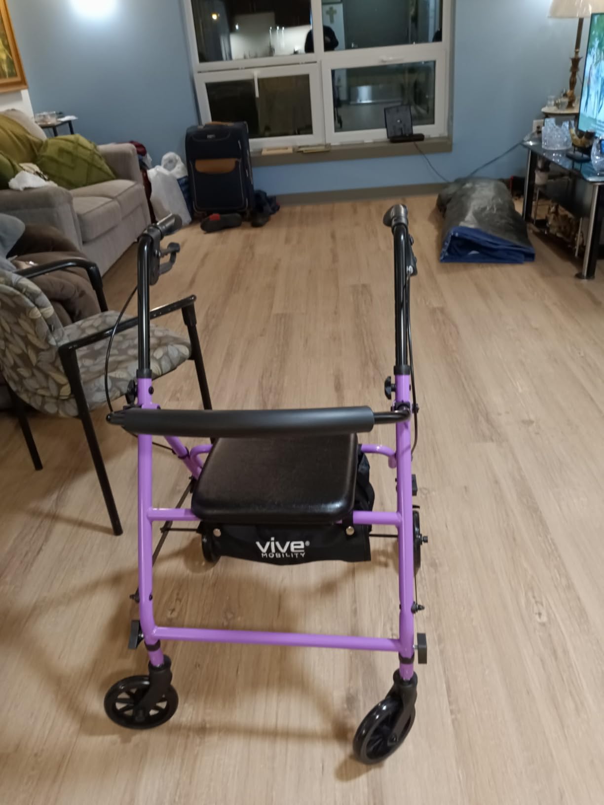 Vive Mobility Steel Rollator Walker with Seat - Foldable, Narrow, Rolling Senior Walker for Small Spaces - 4 Wheel Lightweight Adult Easy Drive with Underseat Storage, Adjustable Height (Purple) customer photo 1