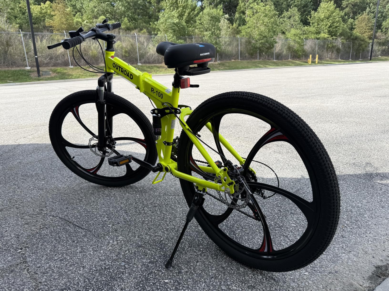 Outroad 26 Inch Folding Mountain Bike, 21 Speed Full Suspension High-Carbon Steel MTB Foldable Bicycle, Dual Disc Brake Non-Slip Folding Bikes for Adults/Men/Women, Black, Orange and Green customer photo 1