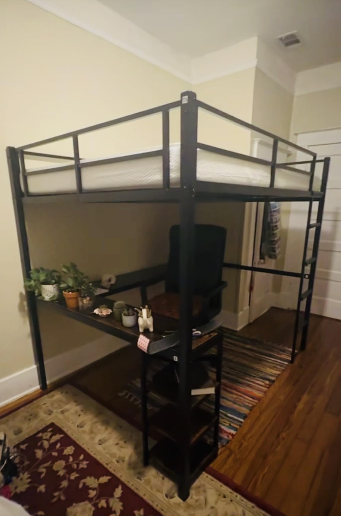 Full Loft Bed with Desk & Shelves for Teens/Adults, Guardrails, Ladder | Heavy Duty Metal Bed Frame with Vintage Wood Finish L-Shaped Desk customer photo 1