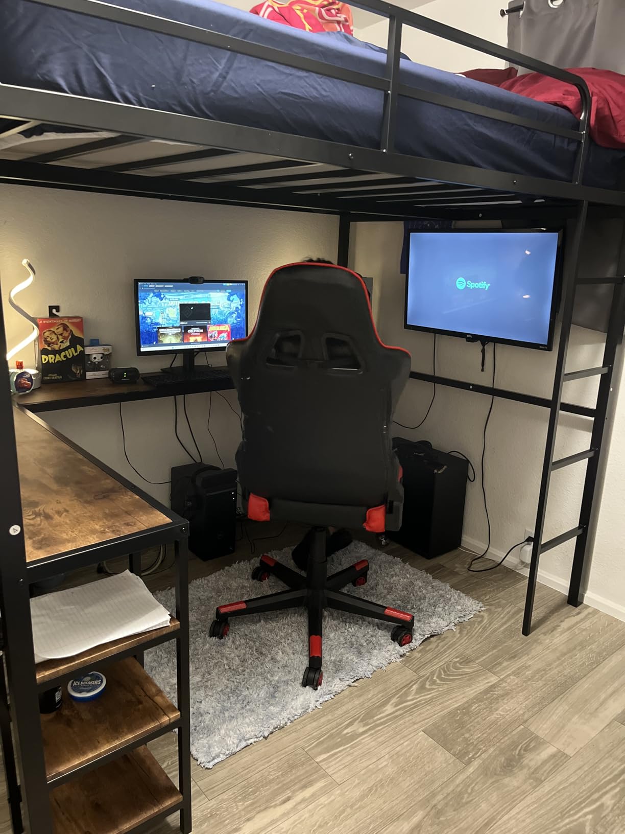 Full Loft Bed with Desk & Shelves for Teens/Adults, Guardrails, Ladder | Heavy Duty Metal Bed Frame with Vintage Wood Finish L-Shaped Desk customer photo 2