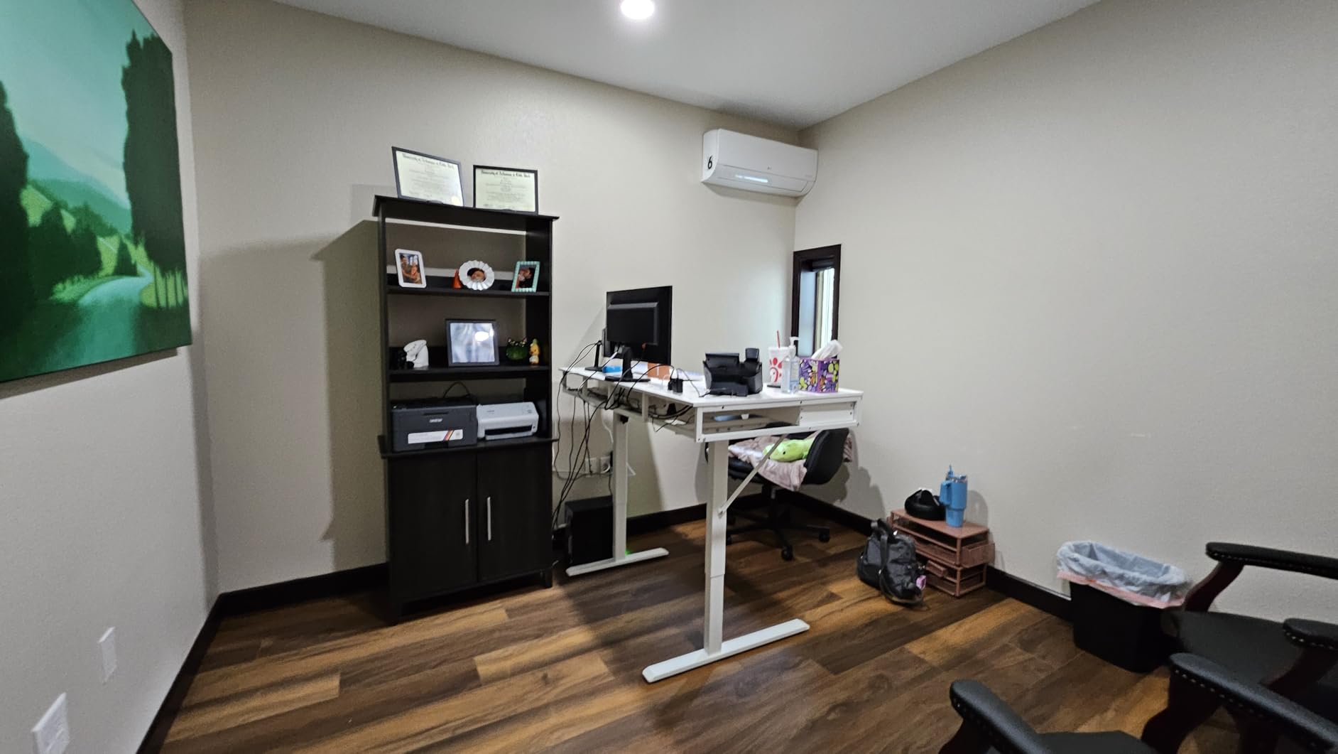 55 Inch L Shaped Standing Desk with 4 Wooden Drawers, White | Reversible Corner Table, Office Table With 4 Wooden Drawers and Outlets For Home Office, Computer Workstation, Sit Stand Use customer photo 2