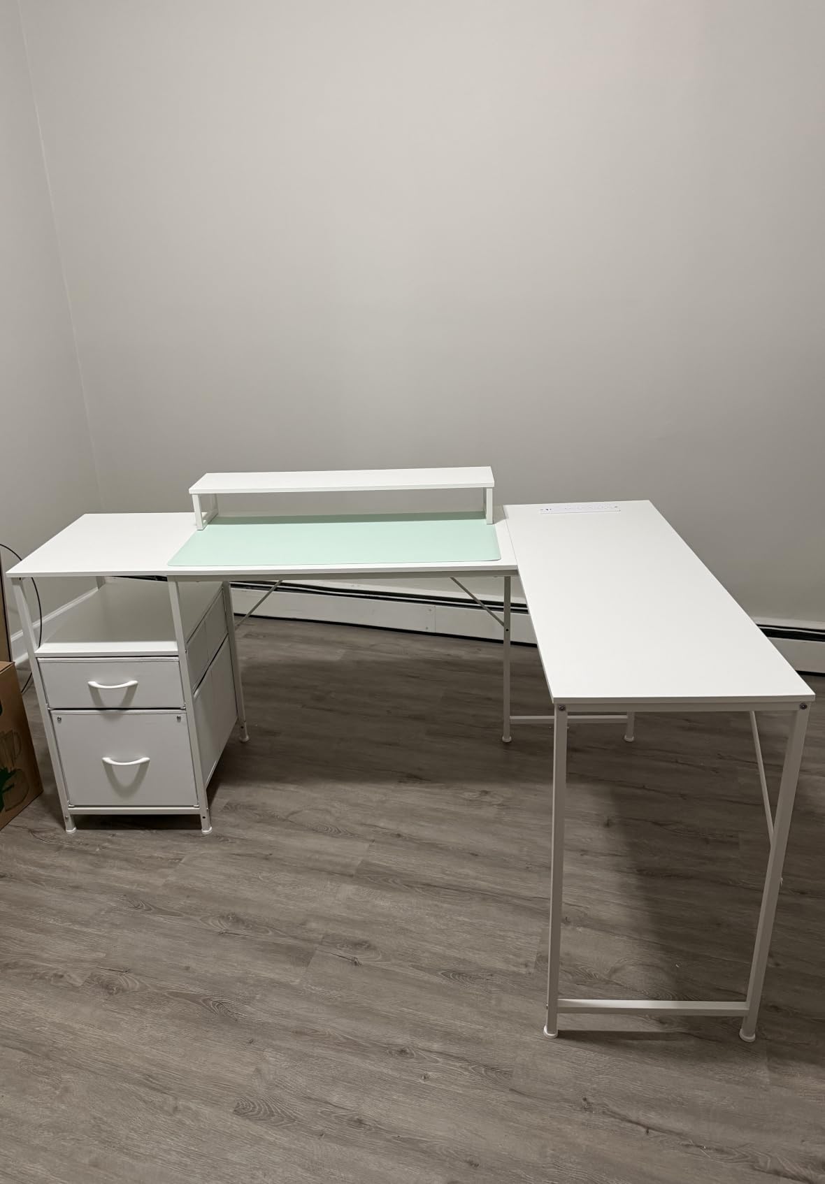 63 Inch L Shaped Desk with Power Outlets and USB-C Port, Computer Corner Home Office Desk with File Fabric Drawers and Movable Monitor Stand, Larger Storage, Gaming, Writing, Rustic Brown customer photo 2