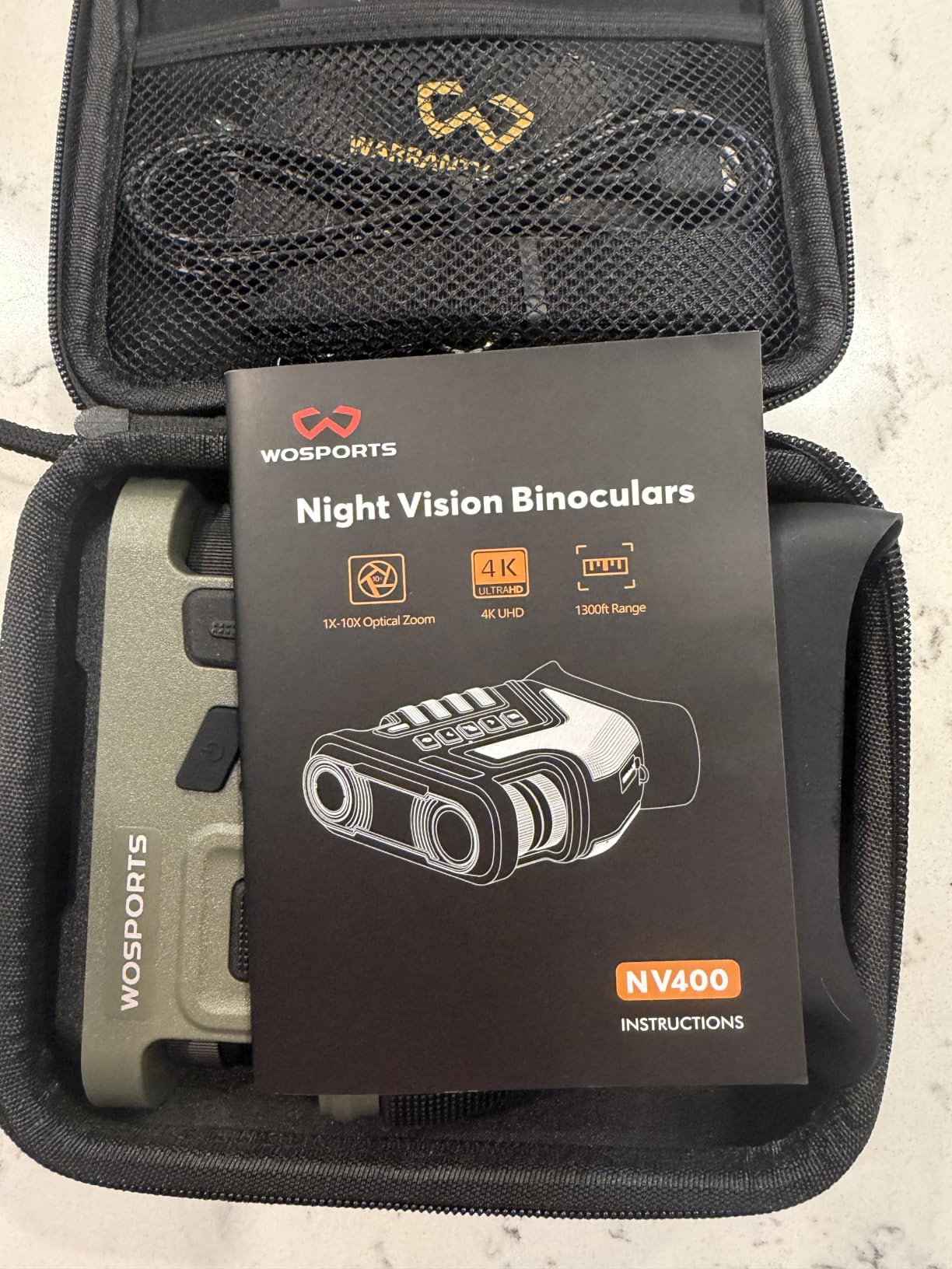 WOSPORTS 4K Night Vision Goggles, up to 80X Total Magnification, 64GB TF Card, 1315FT Infrared Night Vision, Ideal for Camping & Outdoor Use customer photo 1