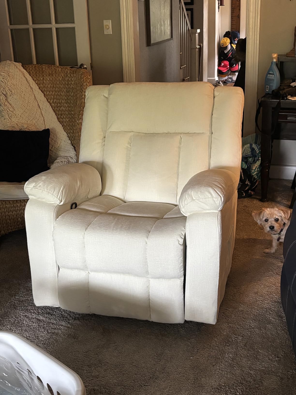 Korser Rocker Recliner, Glider Recliner Chairs for Adults, 360° Swivel Rocking Chair with Massage and Heating, Nursery Chair with Storage and USB Charging, Ivory White customer photo 2
