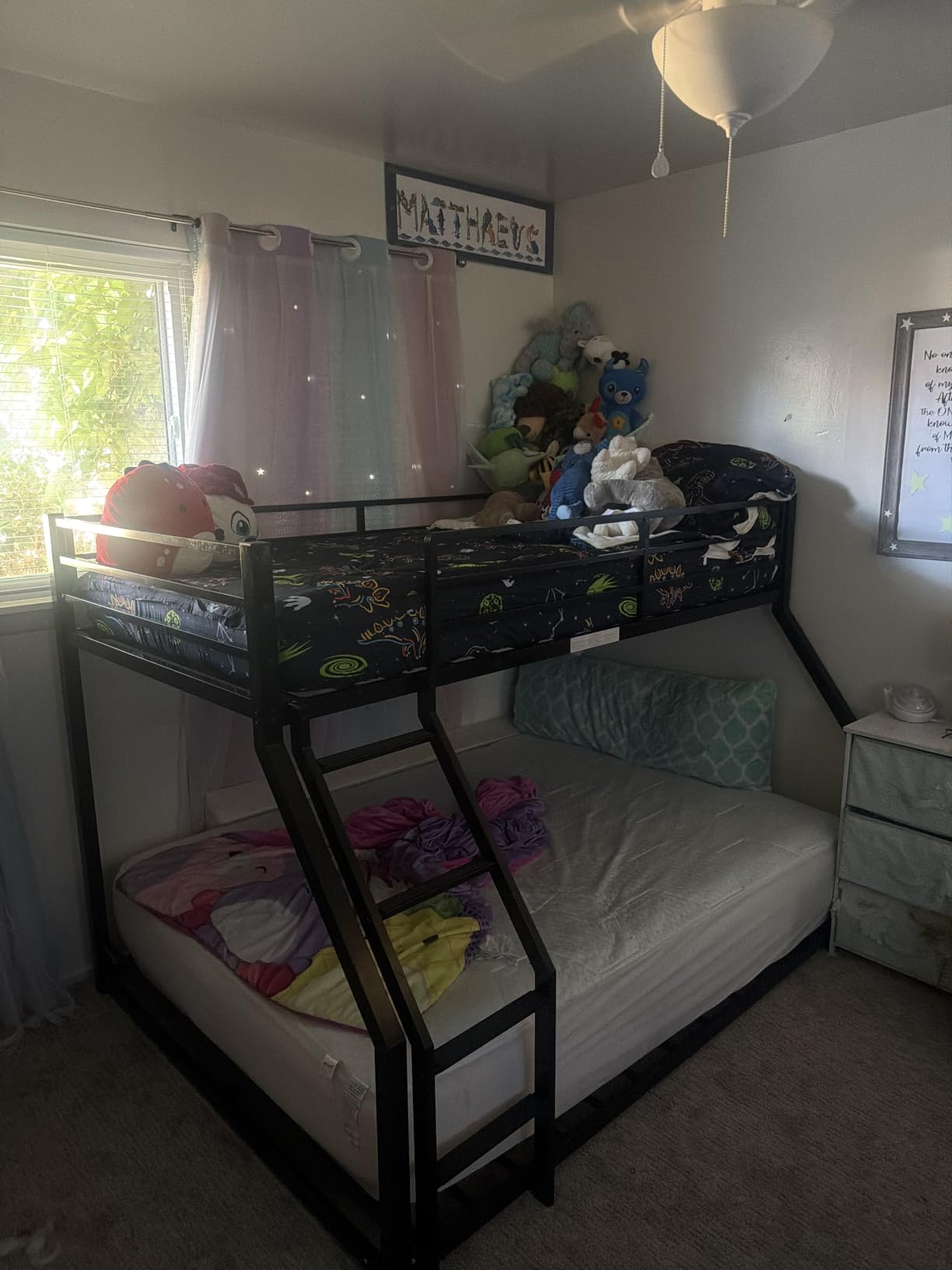 JOYMOR Bunk Bed Twin Over Twin, Metal Twin Size Bed Frame with Safety Guardrails for Boys Girls, Junior, Low Profile Space Saving Design, Mattress Not Included (Black) customer photo 1