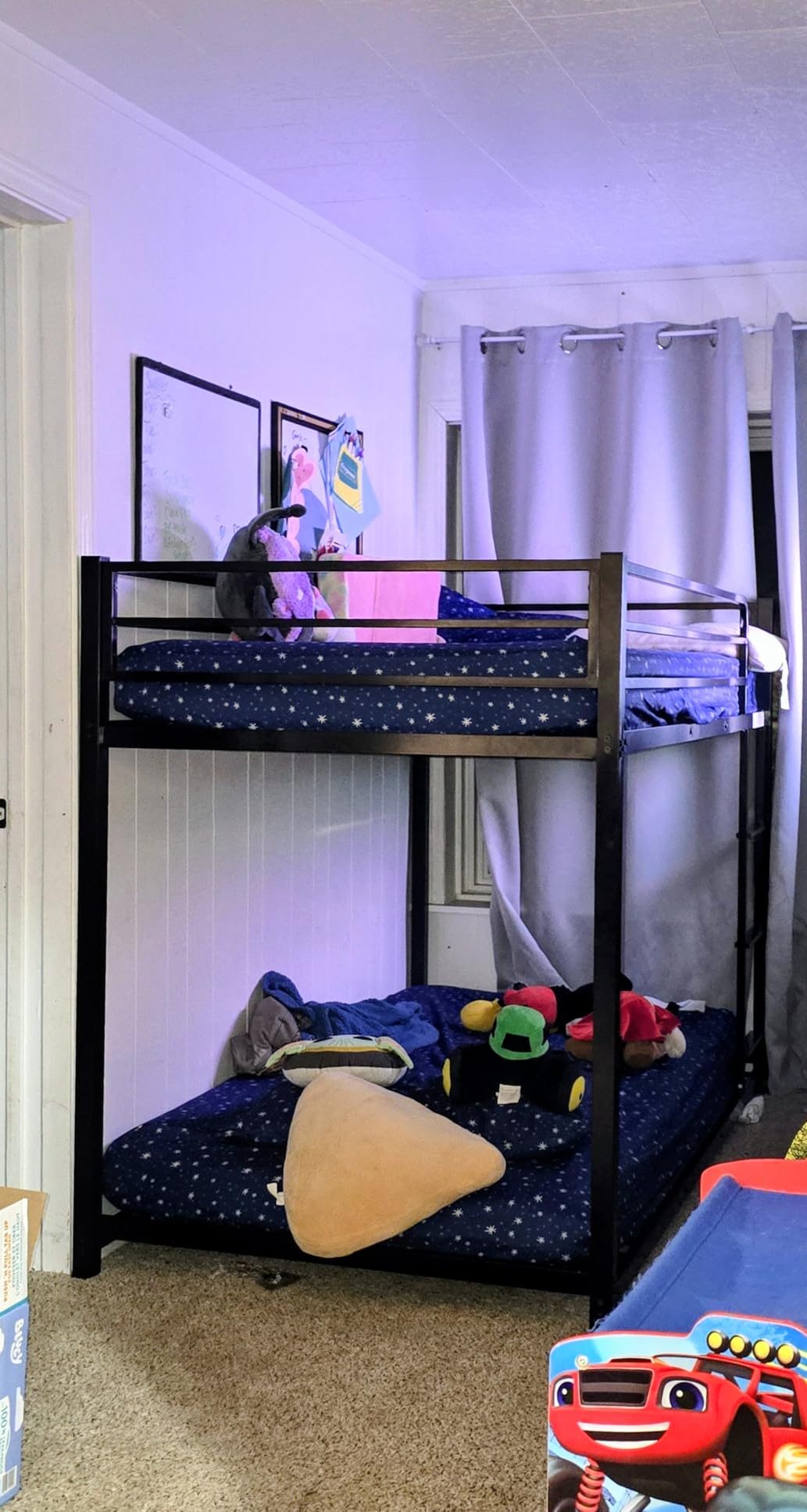 JOYMOR Bunk Bed Twin Over Twin, Metal Twin Size Bed Frame with Safety Guardrails for Boys Girls, Junior, Low Profile Space Saving Design, Mattress Not Included (Black) customer photo 2