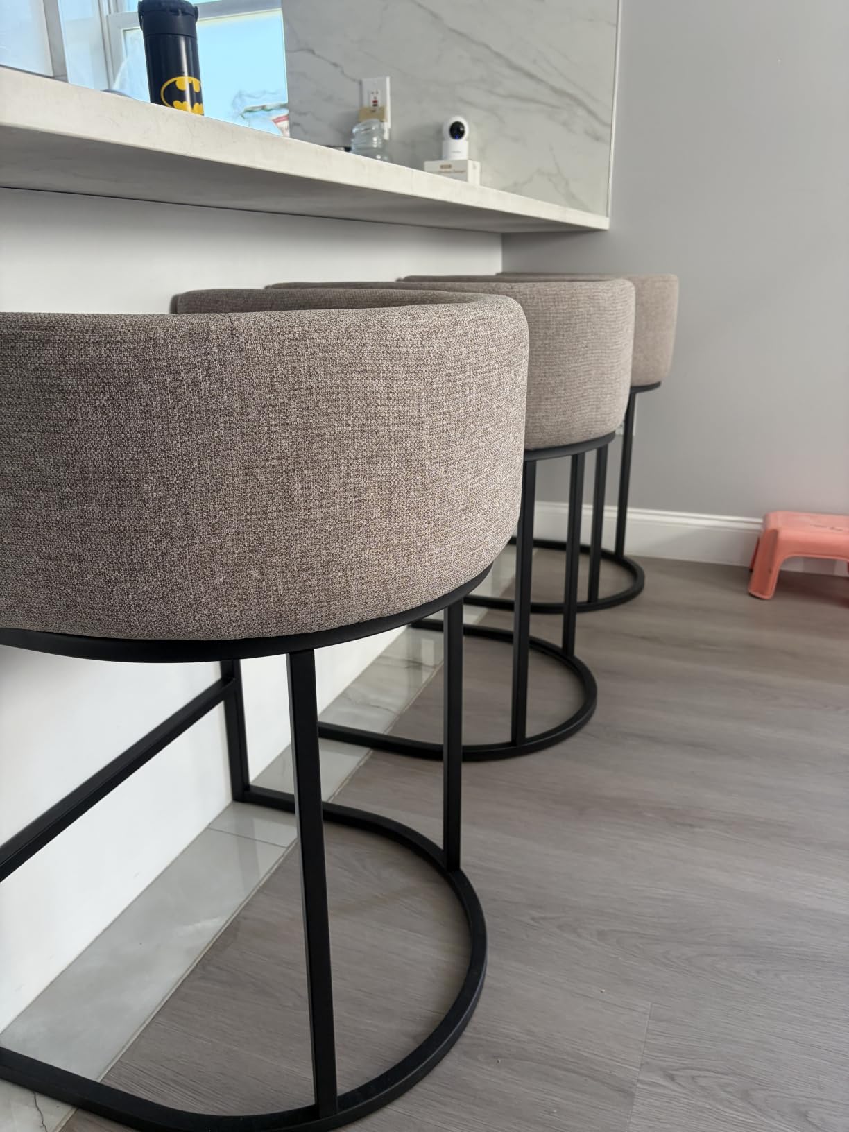 Counter Height Bar Stools Set of 2, 24 Inch Seat Height Barstools for Dining Room, Fabric Upholstered Bar Chair for Kitchen Island, Linen Counter Stools with Metal Legs, Beige customer photo 2