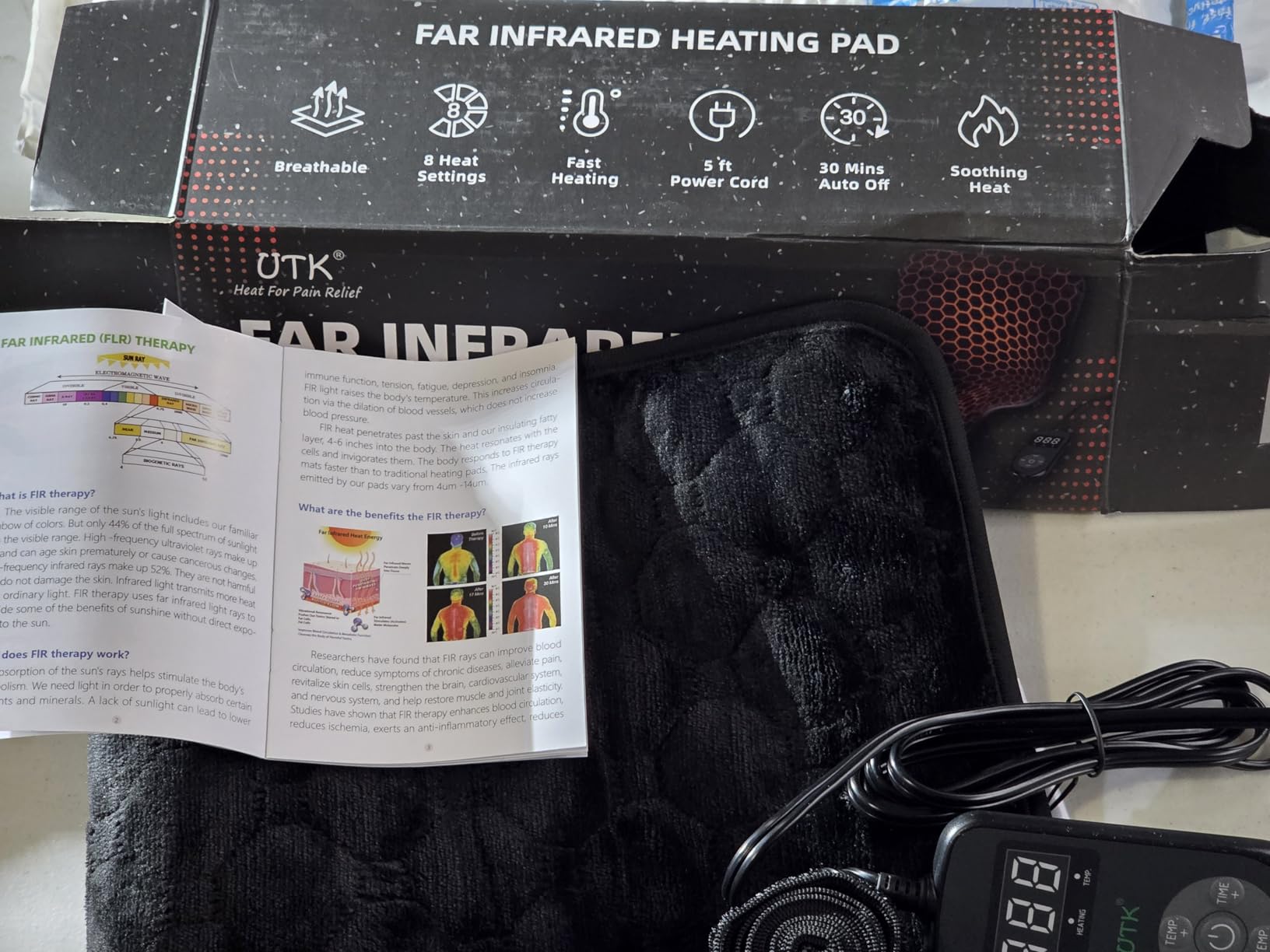 UTK Far Infrared Heating Pad for Back Pain and Period Cramps, 30 Second Fast Heat, Extra Hot with Securing Strap, 8 Heat Settings, 4H Auto Off, Machine Washable, FSA-HSA Eligible, Women Gifts 24 x 12 customer photo 2