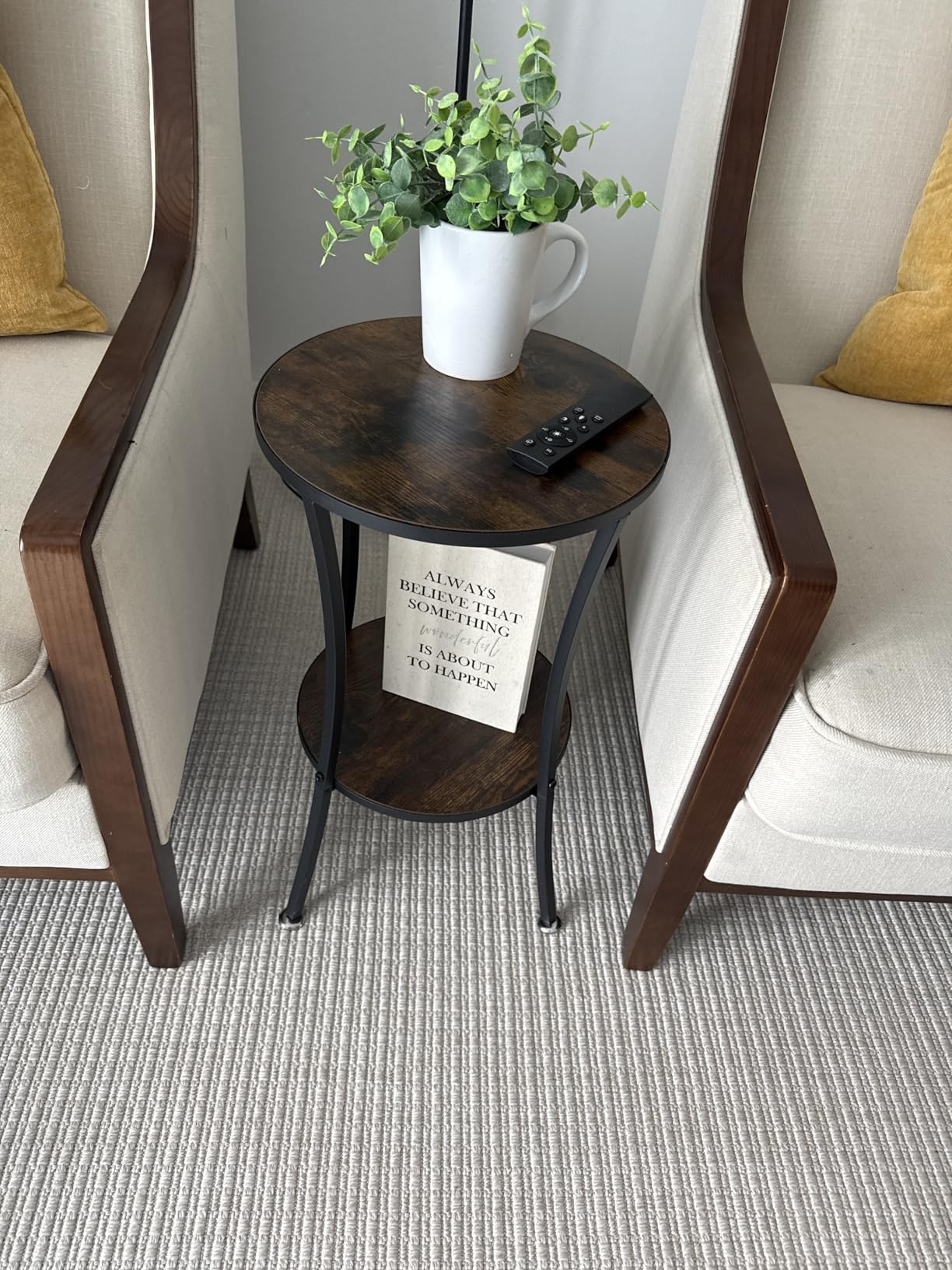 MISSLO Round End Table Living Room 2-Tier Small Side Table Plant Tables Indoor Sturdy Small Accent Tables Nightstand for Living Room, Bedroom, Brown customer photo 1