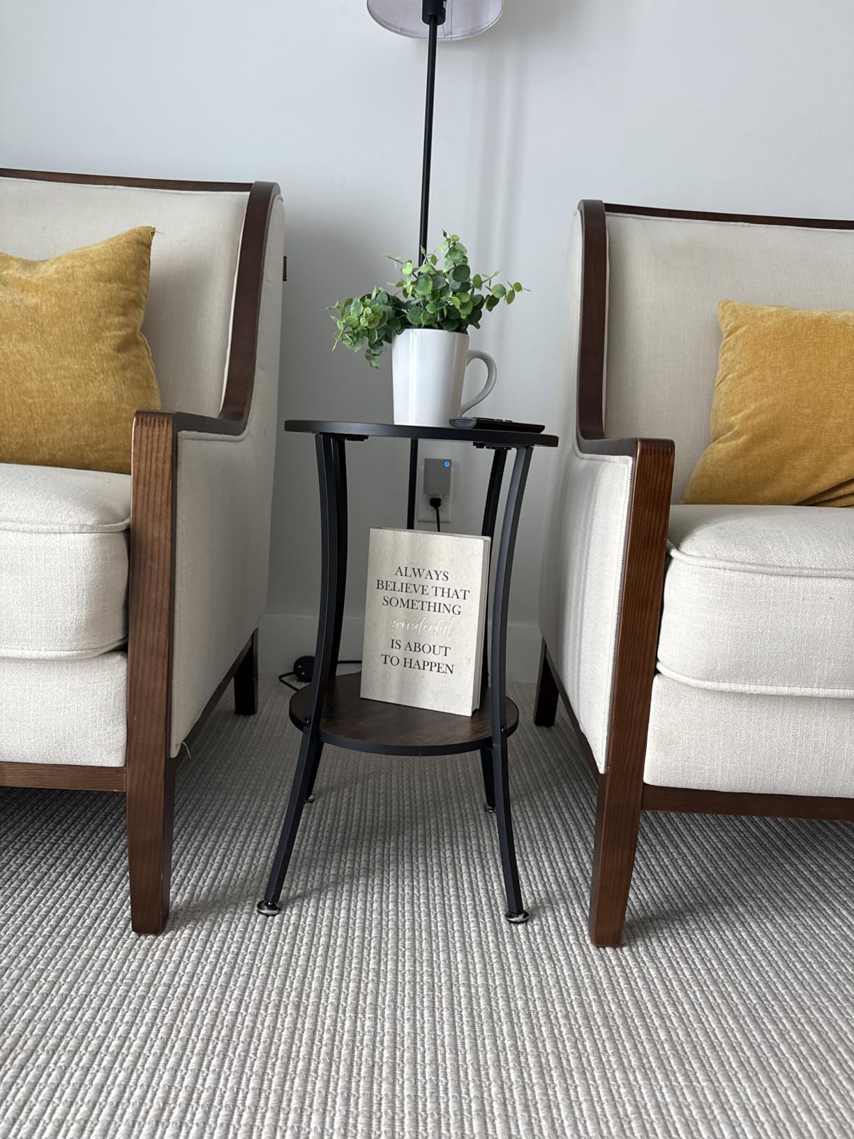 MISSLO Round End Table Living Room 2-Tier Small Side Table Plant Tables Indoor Sturdy Small Accent Tables Nightstand for Living Room, Bedroom, Brown customer photo 2