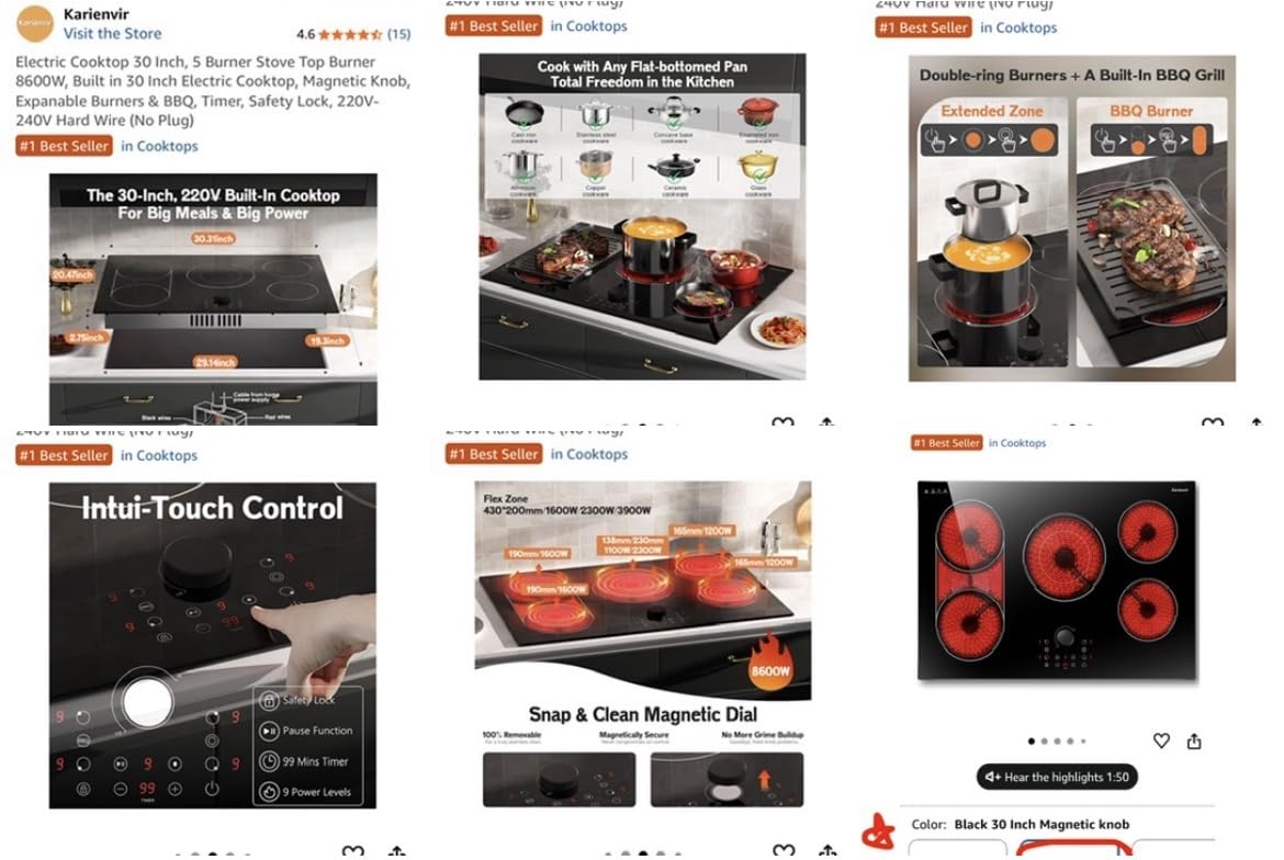 Electric Cooktop 30 Inch, 5 Burner Stove Top Burner 8600W, Magnetic Knob, Built in 30 Inch Electric Cooktop, Timer, Safety Lock, 220V-240V customer photo 1