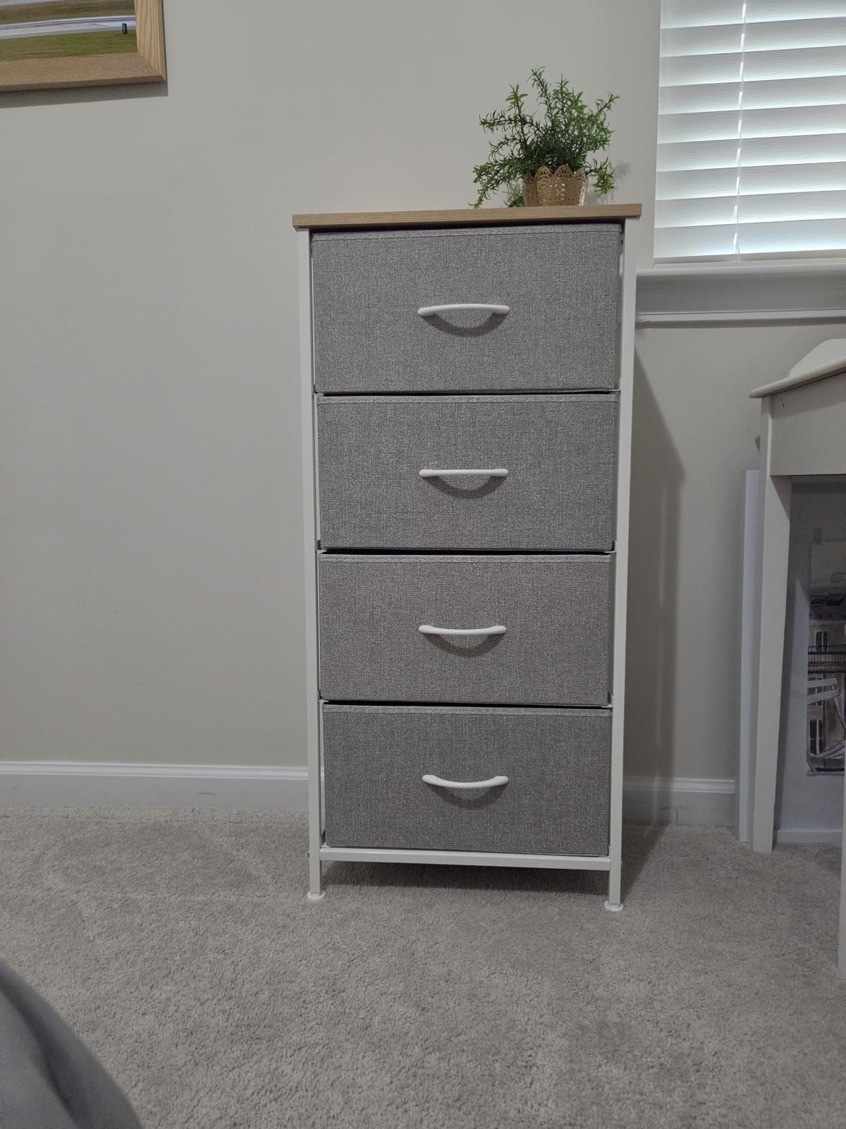 4 Drawers Dresser for Bedroom Fabric Storage Tower with Wooden Top, Steel Frame, Brown customer photo 2