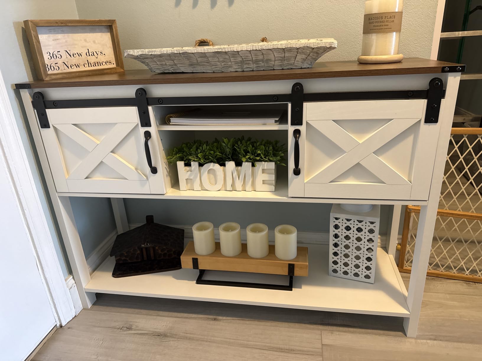 Set of 2 Farmhouse Nightstands, Sofa Side End Table with Storage, Wood Bedside Table with Barn Door for Bedroom Living Room Rustic Vintage White customer photo 1