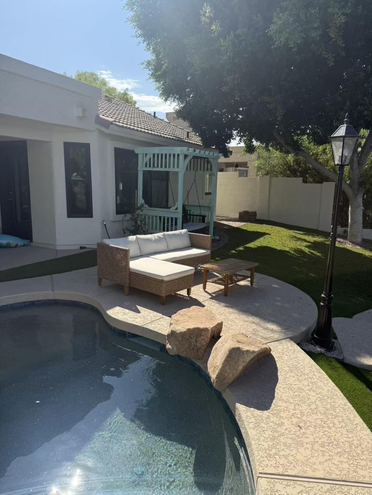PHI VILLA Outdoor Sectional Couch, Small L-Shaped Patio Sofa Sets, Beige | 4 Seats Wicker Patio Furniture Set with Coffee Table, Rattan Outdoor Conversation Set for Deck Porch customer photo 1