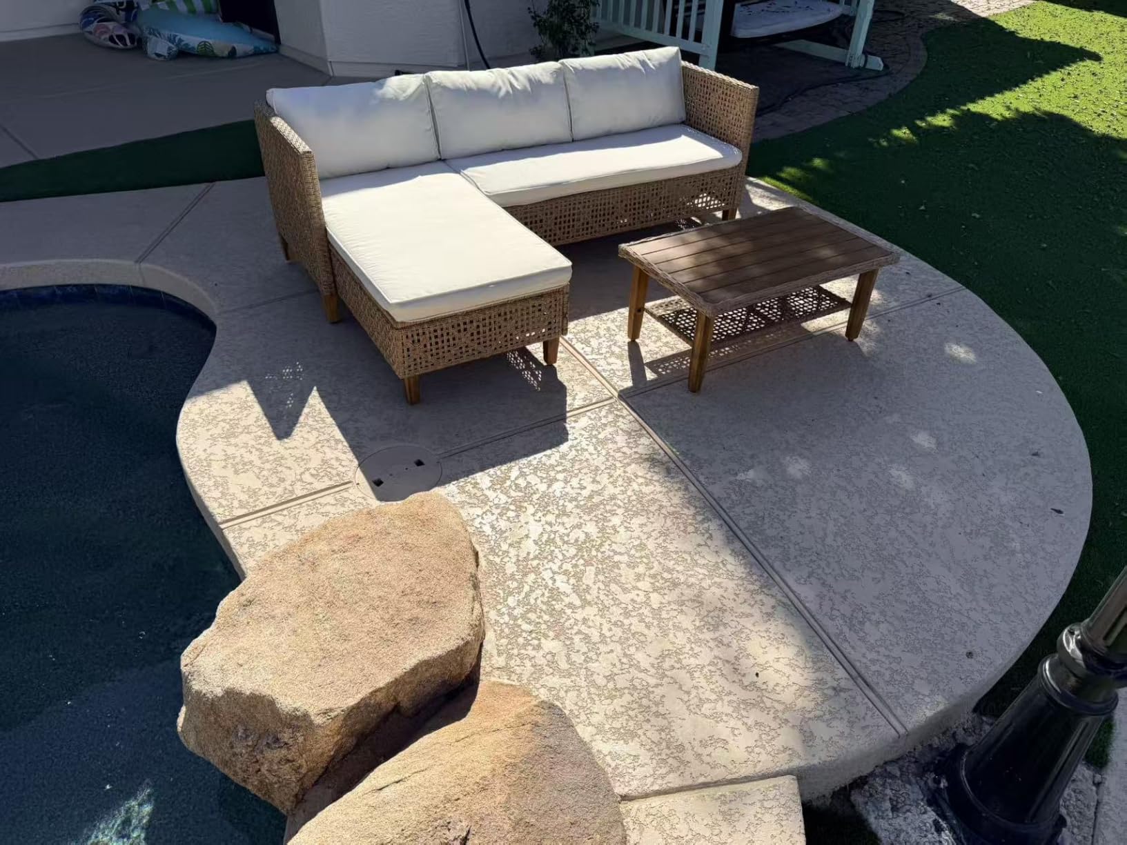 PHI VILLA Outdoor Sectional Couch, Small L-Shaped Patio Sofa Sets, Beige | 4 Seats Wicker Patio Furniture Set with Coffee Table, Rattan Outdoor Conversation Set for Deck Porch customer photo 2