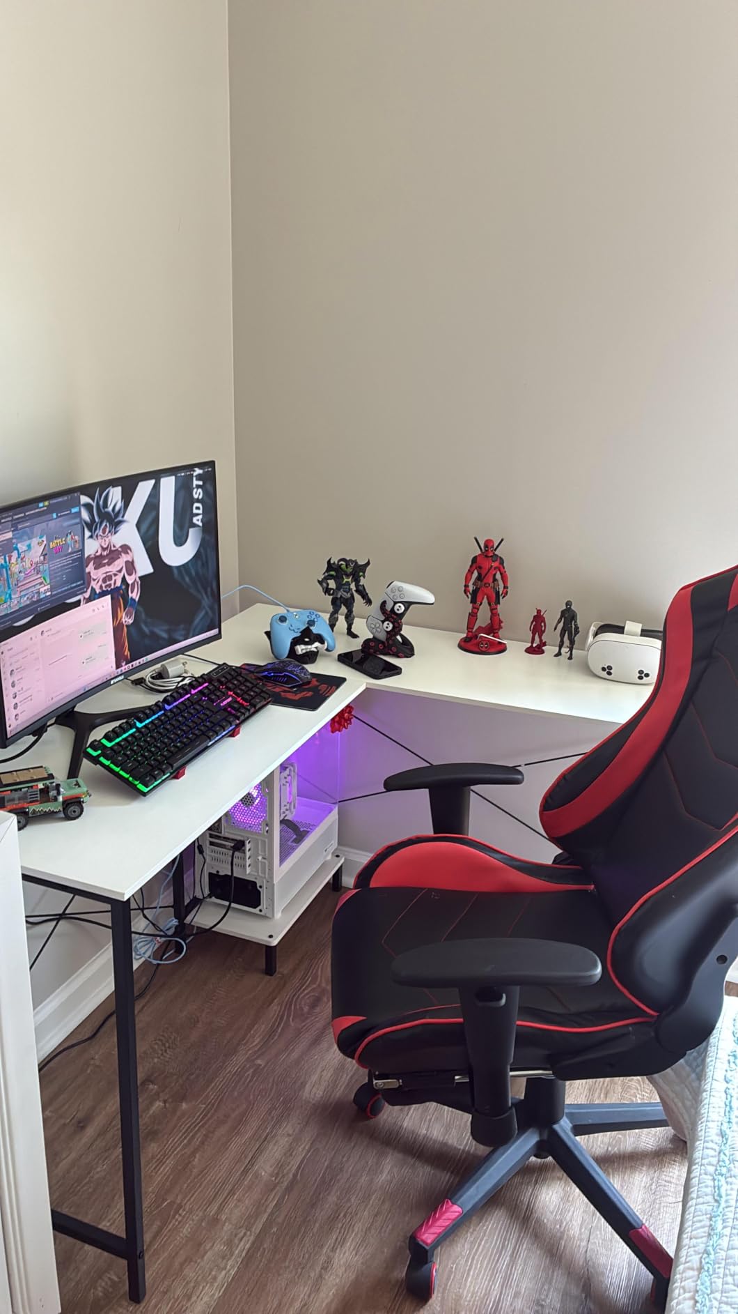 DUMOS 50-Inch Reversible L Shaped Desk with CPU Shelf, White | Computer Desk with Sturdy Metal Frame, Corner Gaming Desk, Home Office Desk for Study, Writing and Work, Sturdy Modern Design customer photo 2