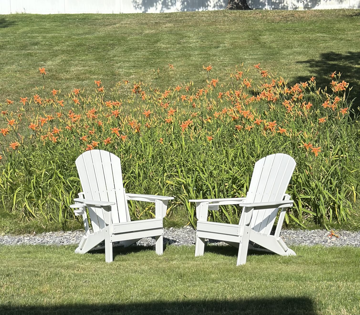 Folding Adirondack Chair Set of 6, Cup Holder, Wooden Textured, Heavy All-Weather HDPE Comfortable Set Poolside Backyard Lawn, Black customer photo 1