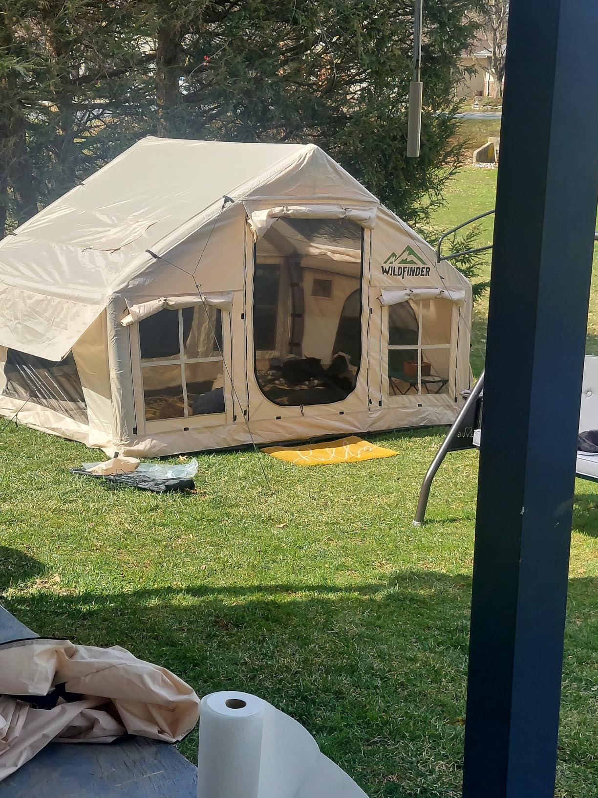 Inflatable Tent with Skylight, Quick Setup Blow Up Tents with Pump, Hot Tent with Stove Jack, Waterproof Oxford Inflatable House for Camping customer photo 2