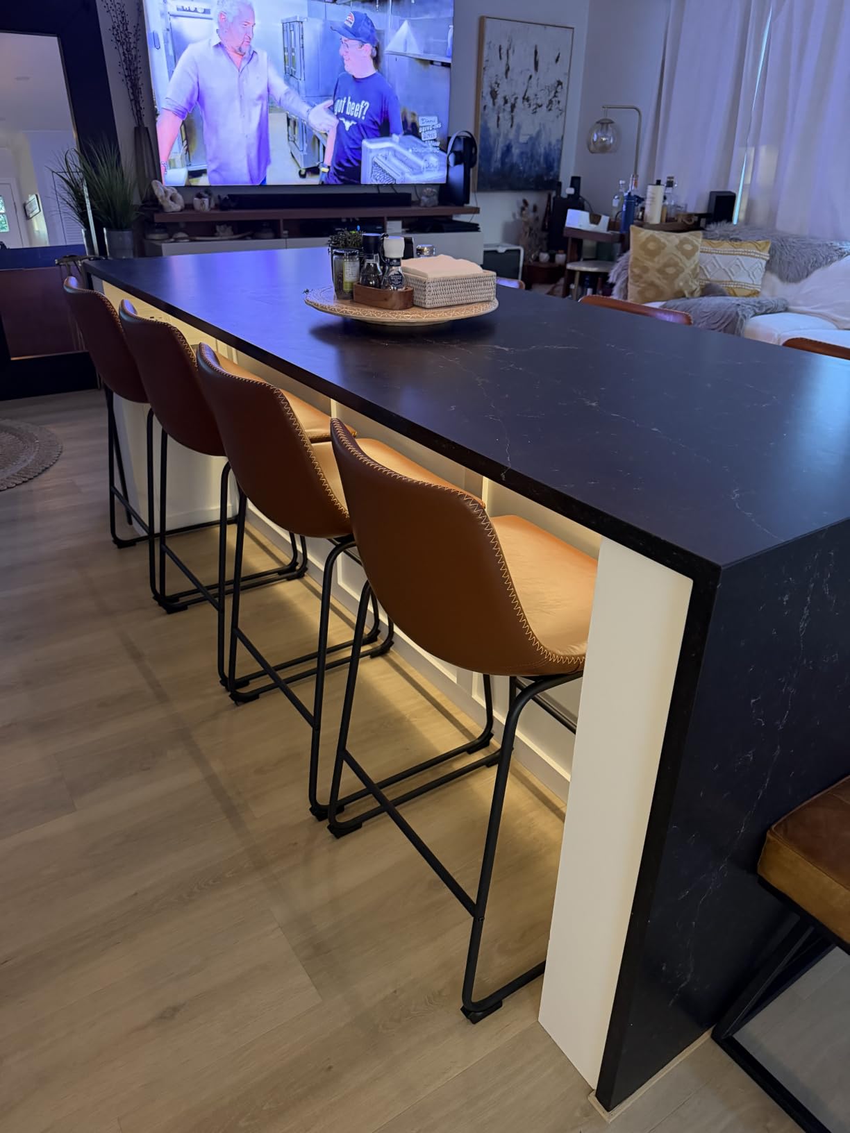 DUMOS 26 Inch Counter Height Bar Stools Set of 4, Modern Faux Leather High Barstools with Back and Metal Leg, Upholstered Bar Chairs for Kitchen Island, Brown customer photo 2
